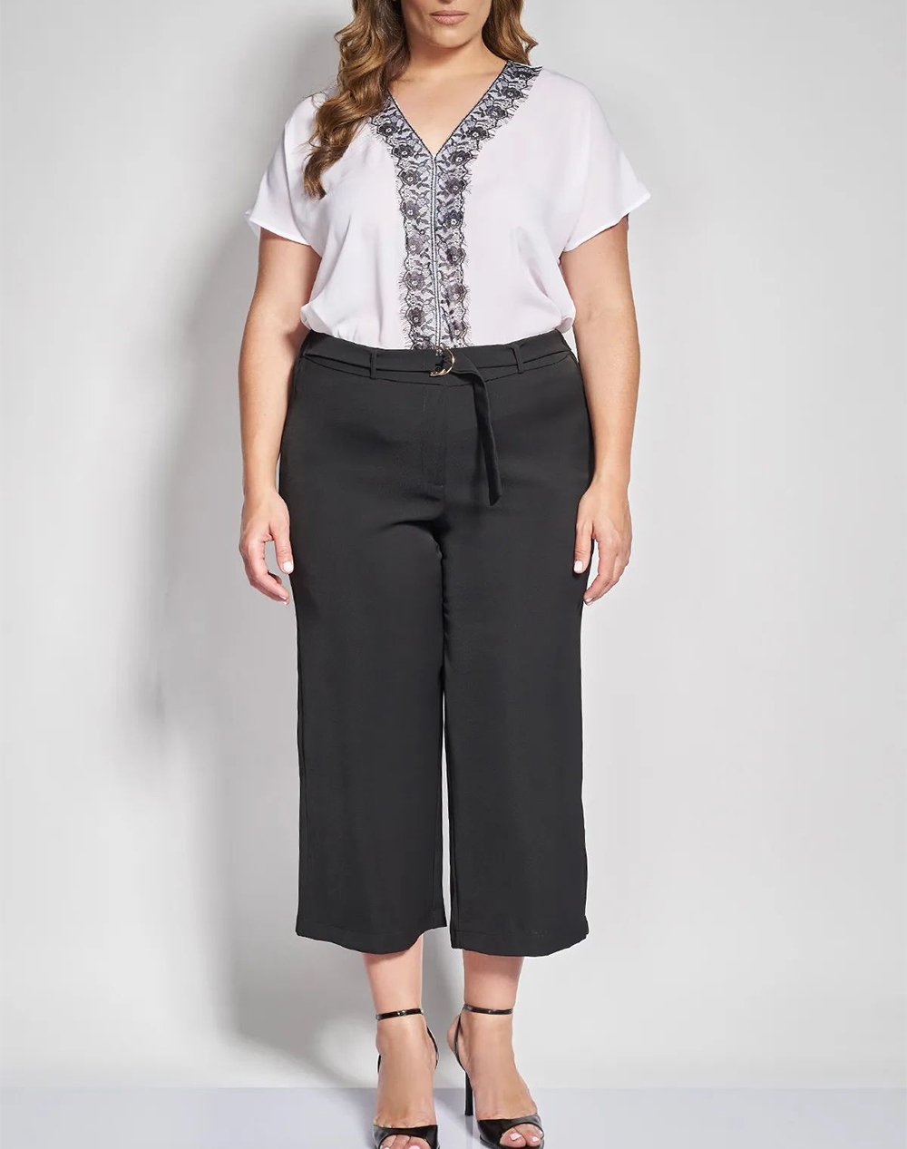 Parabita Cropped Παντελόνα Κρεπ με Ζωνάκι 012610200481-Μαύρο Black Γυναικεία ρούχα παντελόνια Υφασματινα Politikos Shop Πολιτικός