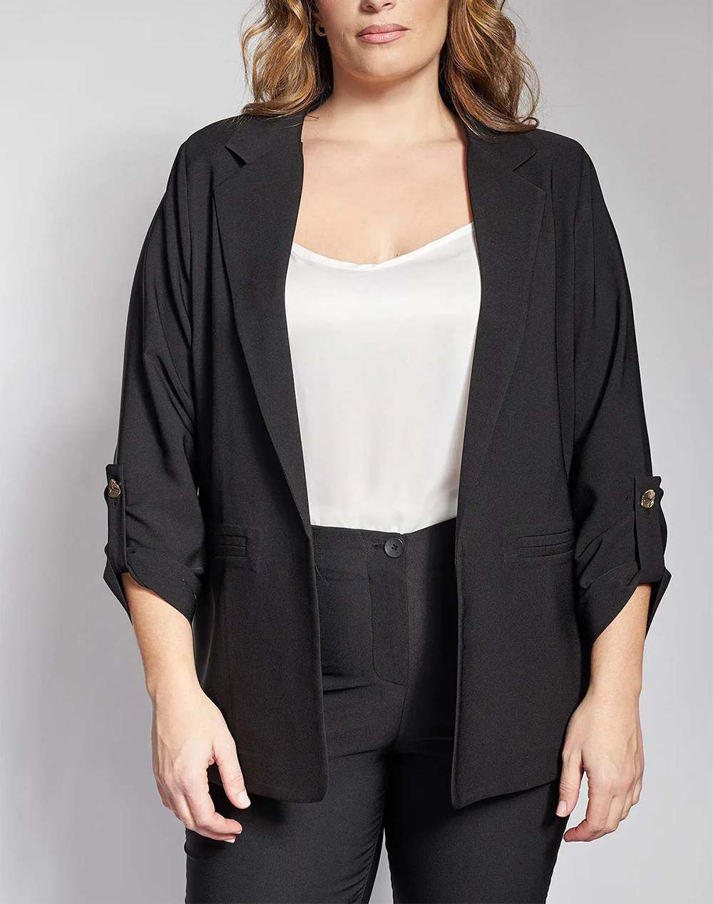 PARABITA Σακάκι κρεπ με γυριστά μανίκια 012610709393-002 Black