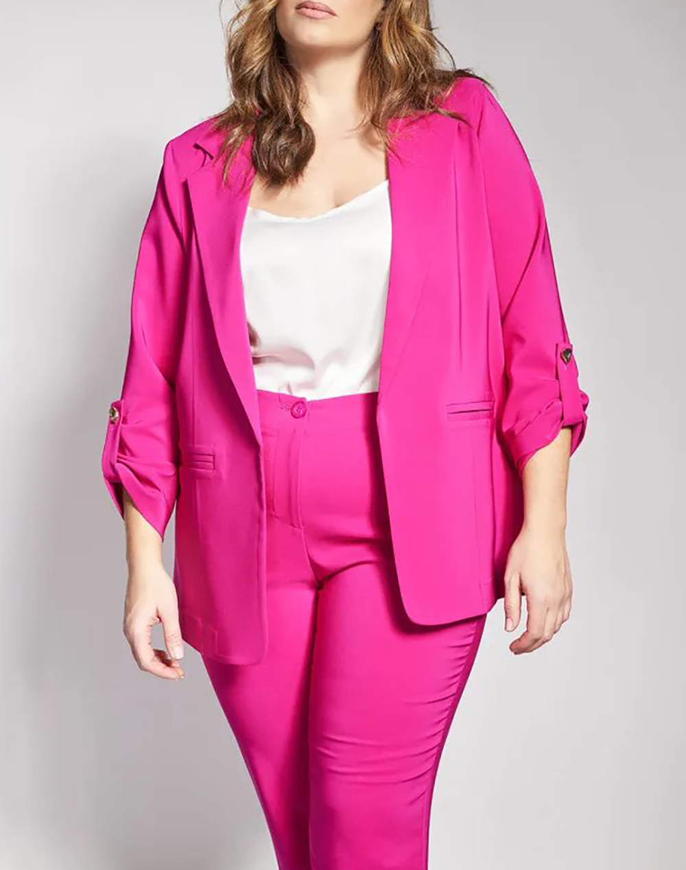 PARABITA PARABITA Σακάκι κρεπ με γυριστά μανίκια 012610709393-018 Fuchsia