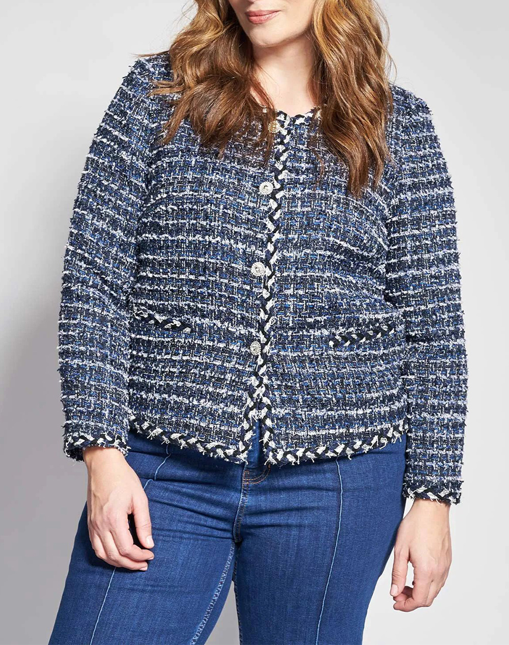 PARABITA Σακάκι μπουκλέ τύπου chanel με κουμπιά κόσμημα 012610700045-003 Blue