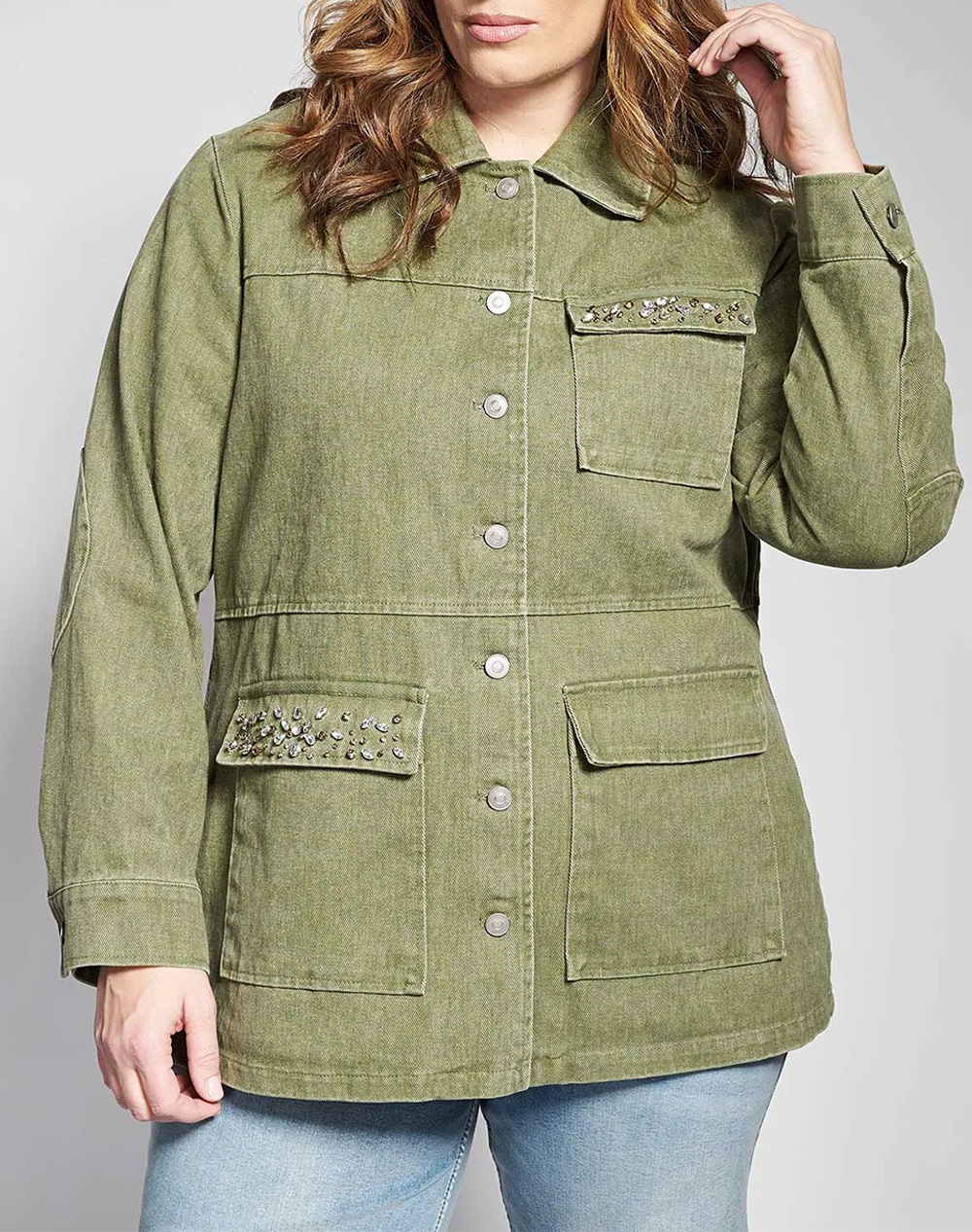 PARABITA Utility τζιν τζάκετ με στρας 012610700029-023 Khaki