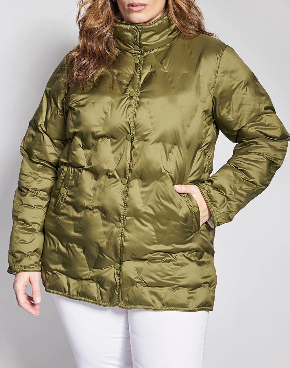 PARABITA Μπουφάν αδιάβροχο καπιτονέ με ψηλό γιακά και colorblock εσωτερικό 012610709504-023 Khaki