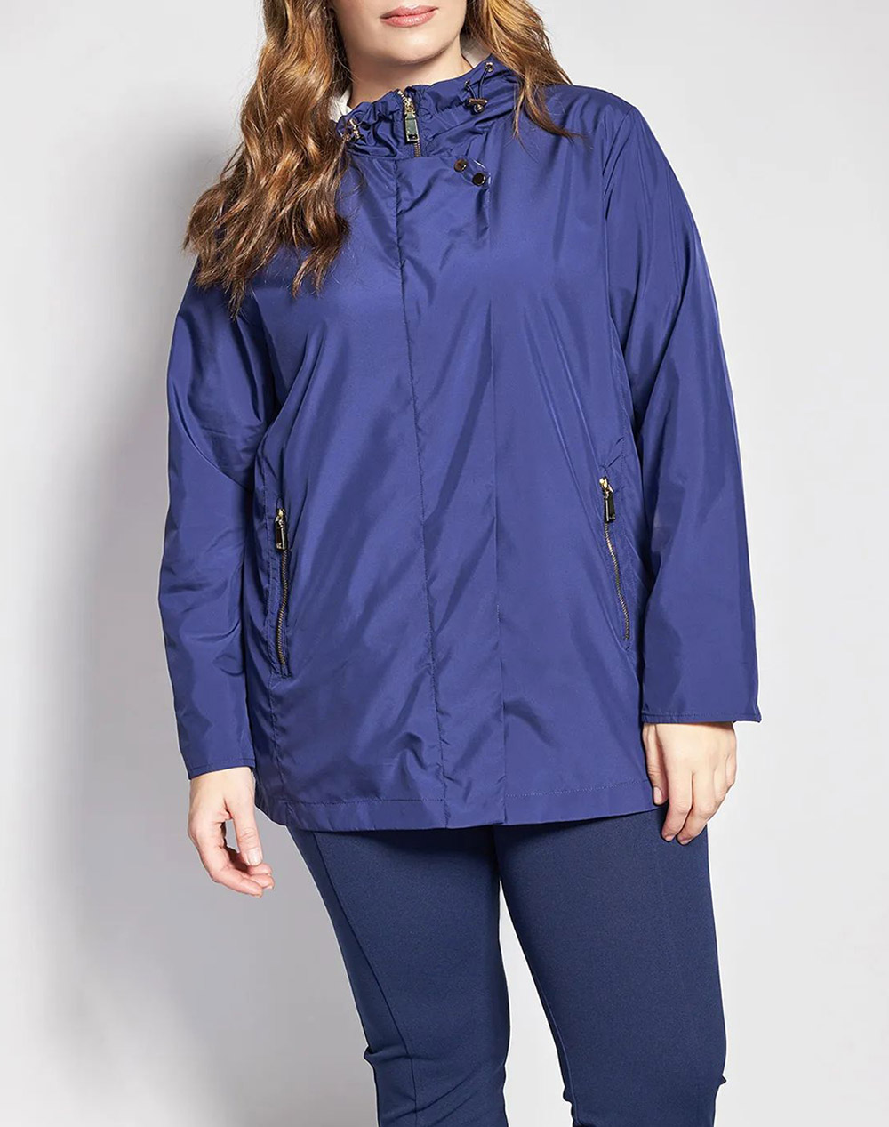 PARABITA Αδιάβροχο μπουφάν με κουκούλα και χρυσές λεπτομέρειες 012610709919-003 Blue