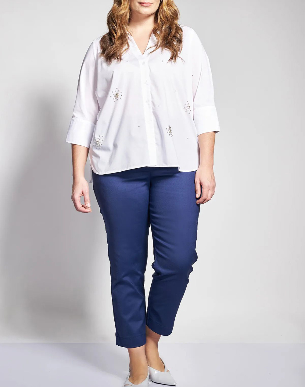 PARABITA Πουκάμισο ποπλίνα με στρας σχέδια 012610509782-001 White φωτογραφία