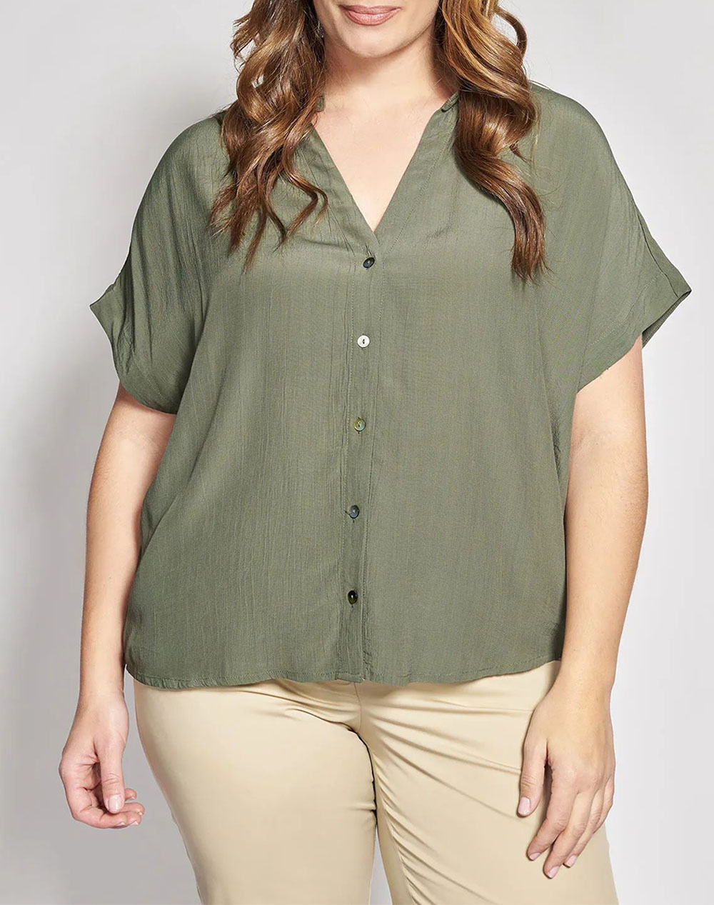 PARABITA Πουκάμισο από κρεπ βισκόζη με κοντό μανίκι 012610509786-006 Yellow