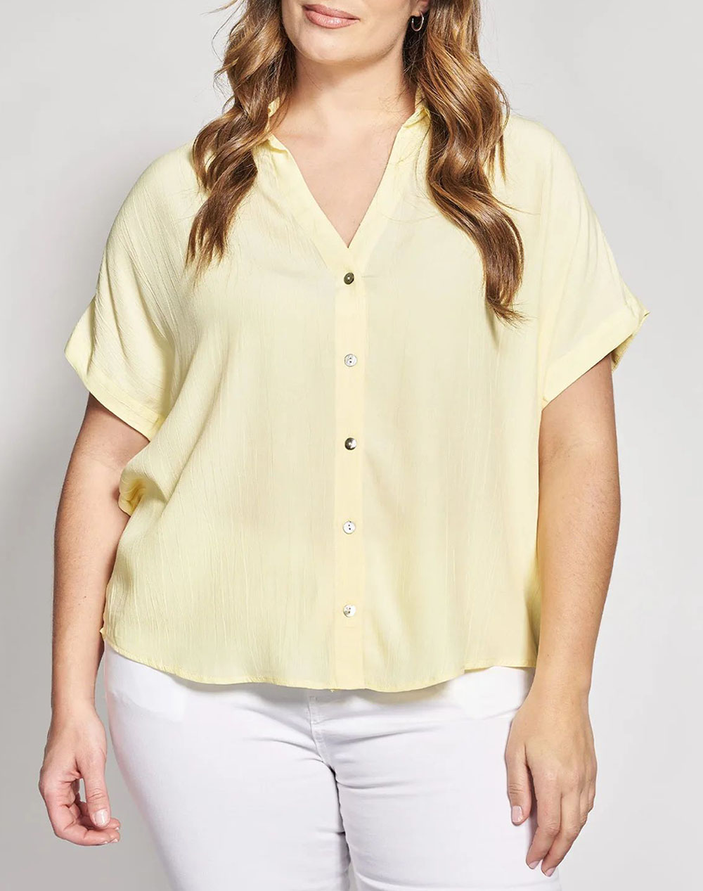 PARABITA Πουκάμισο από κρεπ βισκόζη με κοντό μανίκι 012610509786-006 Yellow