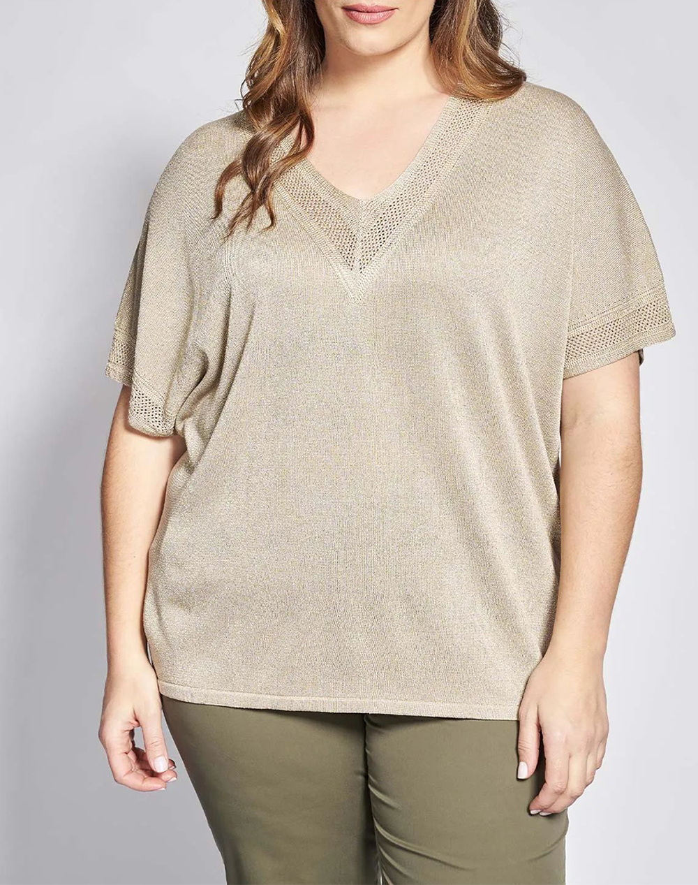 PARABITA Πλεκτή μπλούζα με συνδυασμό πλέξης 012610106337-007 Biege