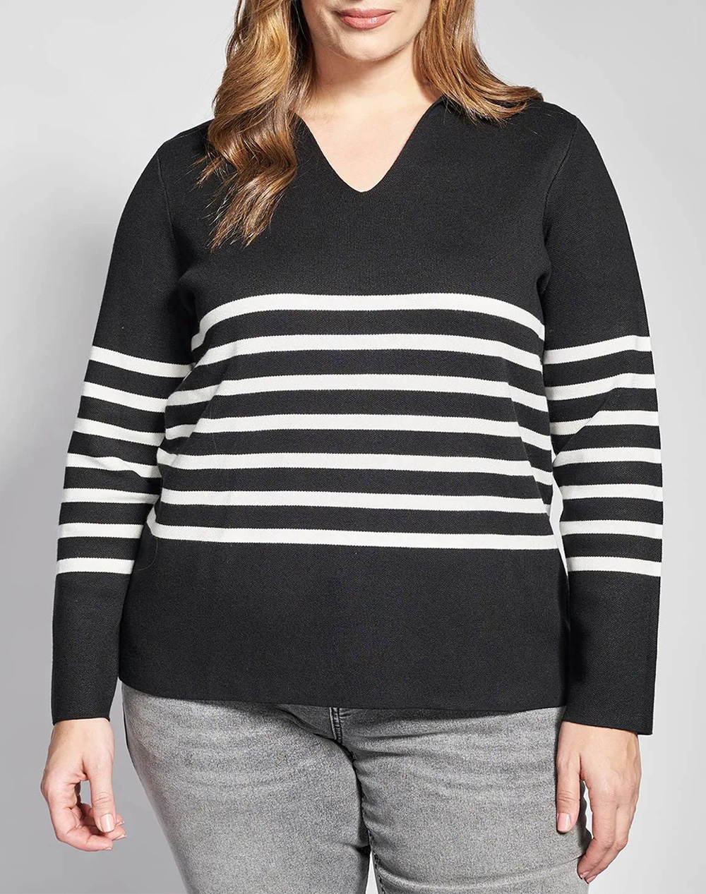 PARABITA Πλεκτή ριγέ μπλούζα με polo γιακά 012610105170-002 Black