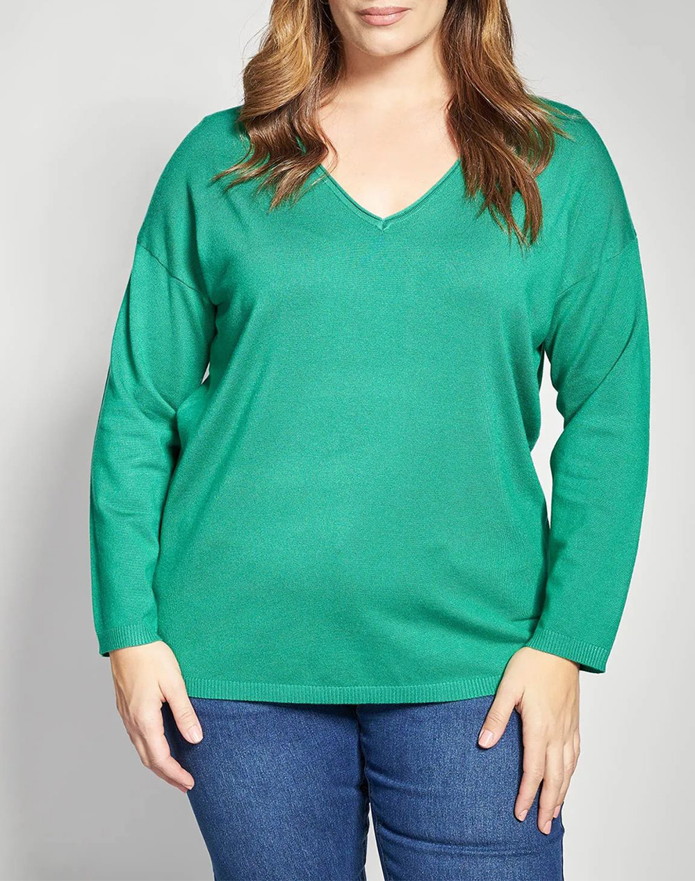 PARABITA Πλεκτή μακρυμάνικη μπλούζα με V-λαιμόκοψη 012610106291-005 Green