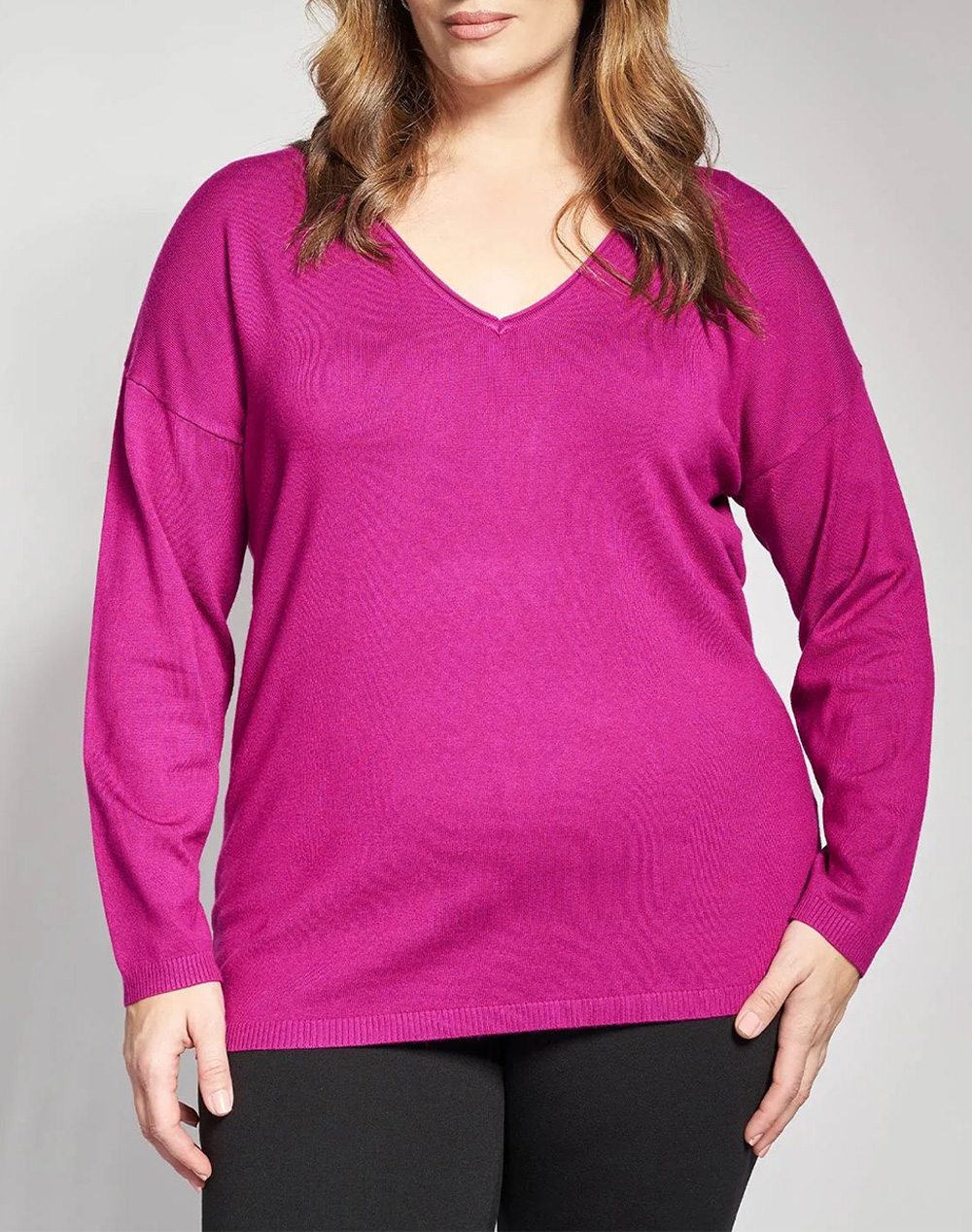 PARABITA Πλεκτή μακρυμάνικη μπλούζα με V-λαιμόκοψη 012610106291-018 Pink