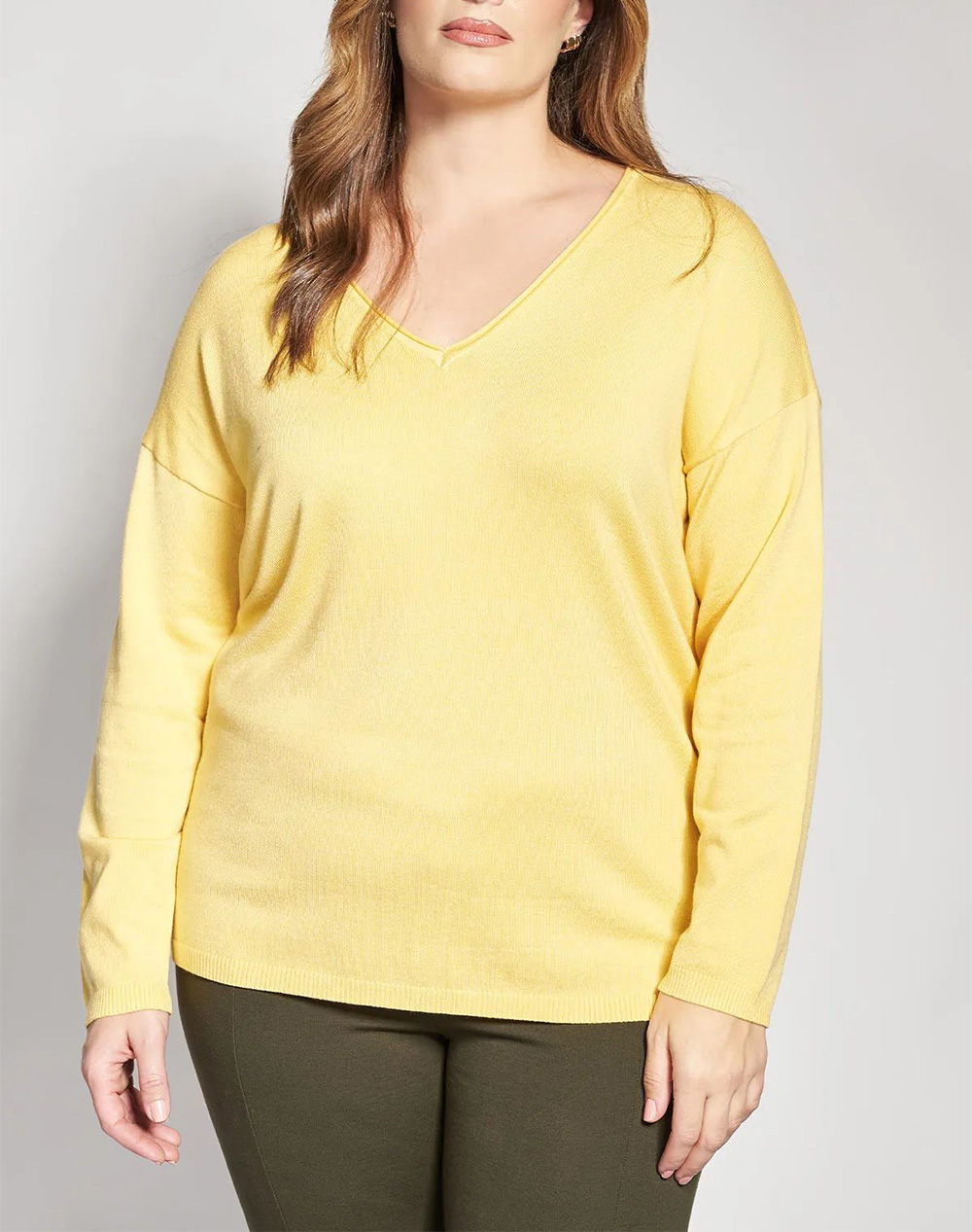 PARABITA Πλεκτή μακρυμάνικη μπλούζα με V-λαιμόκοψη 012610106291-006 Yellow