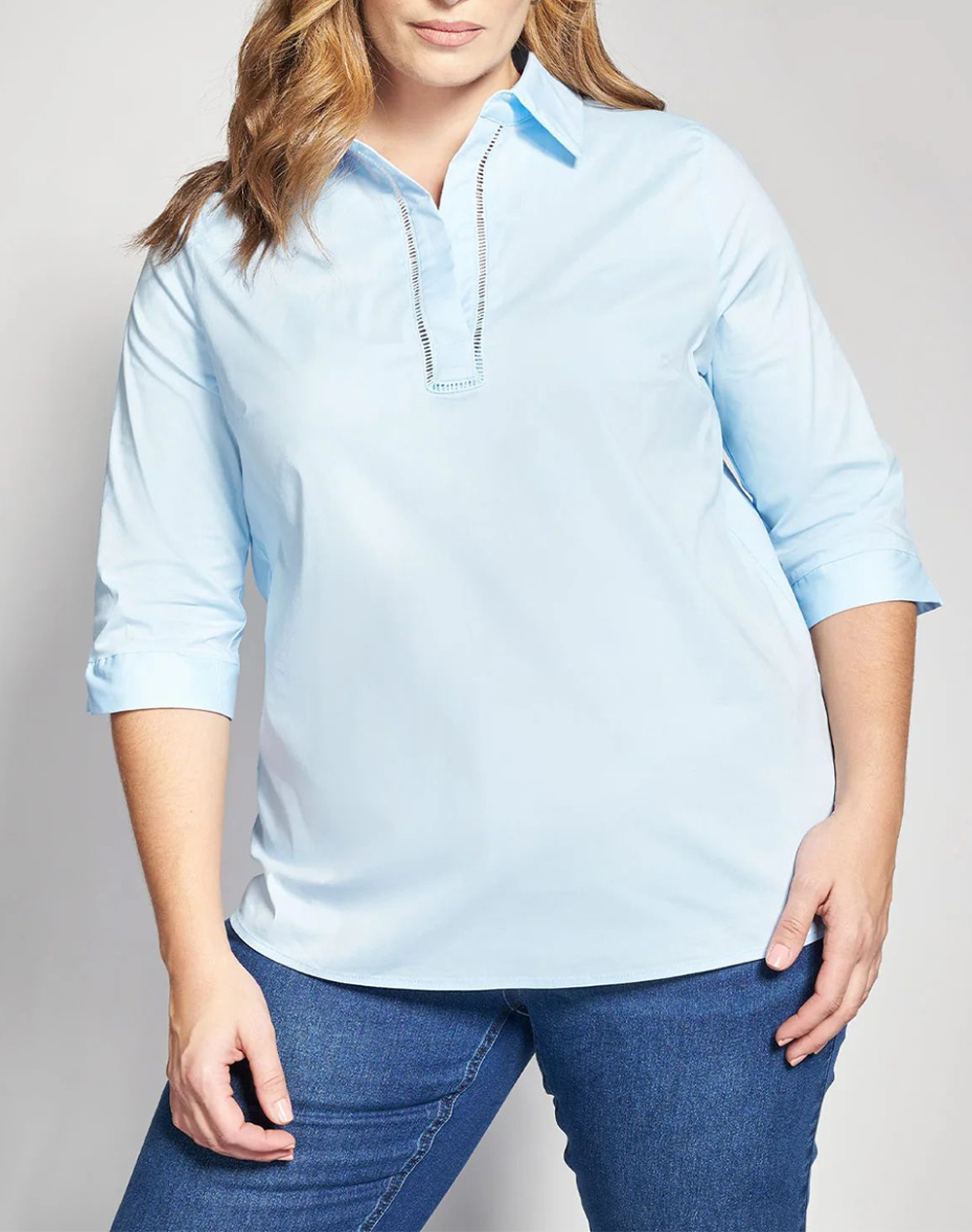 PARABITA Μπλούζα ποπλίνα με γιακά και διάτρητη λεπτομέρεια 012610108233-040 Ciel