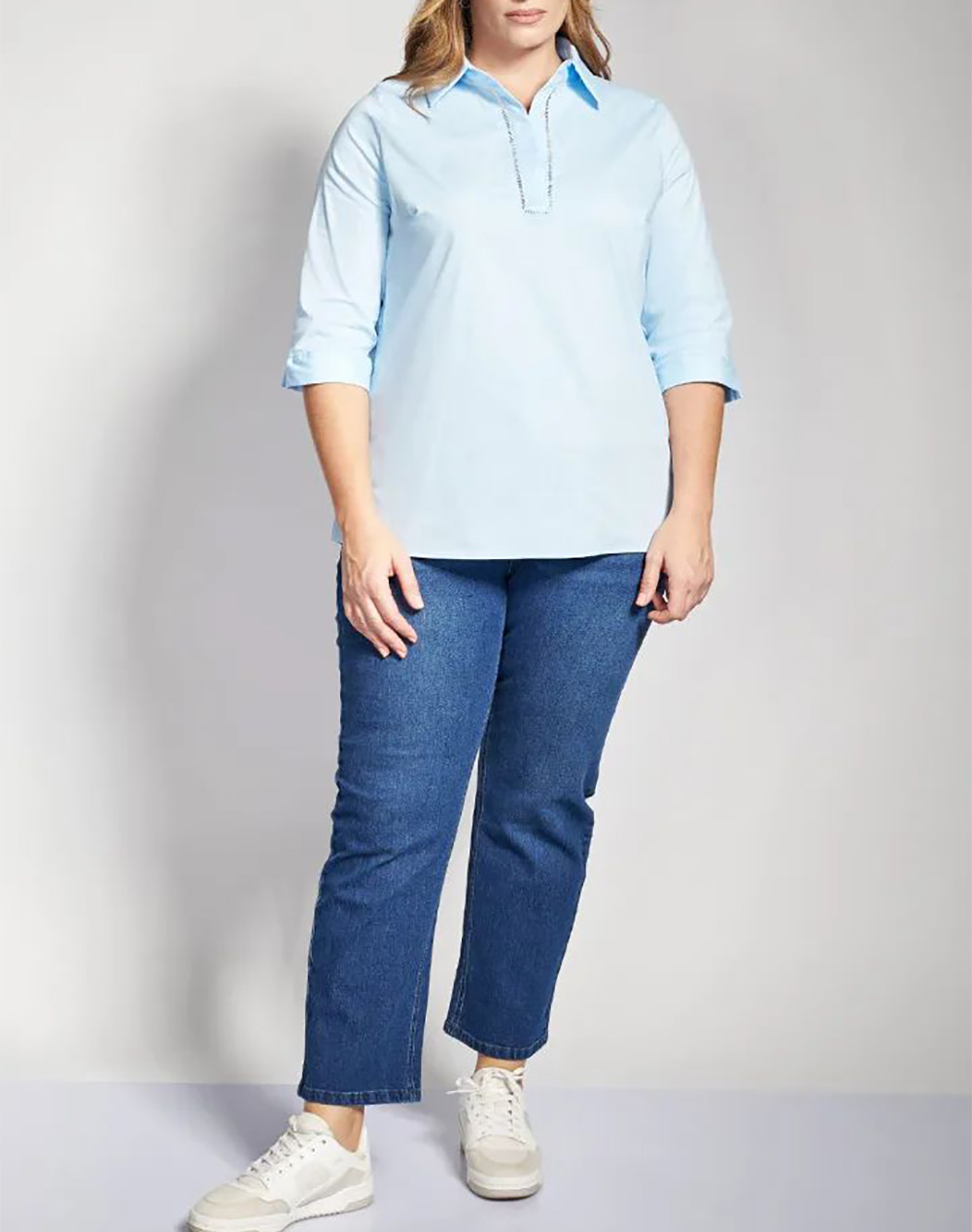 PARABITA Μπλούζα ποπλίνα με γιακά και διάτρητη λεπτομέρεια 012610108233-040 Ciel φωτογραφία