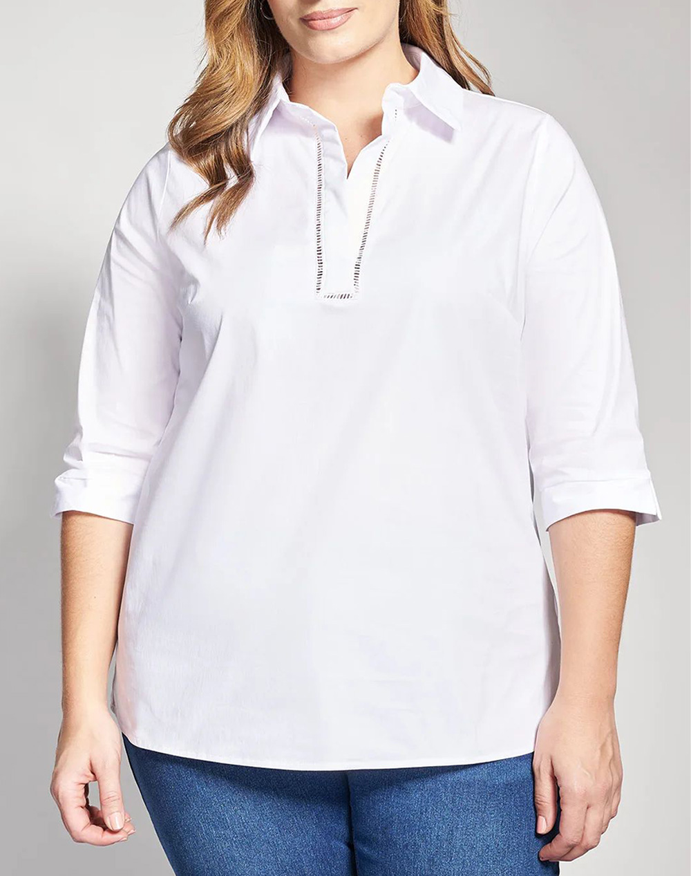 PARABITA Μπλούζα ποπλίνα με γιακά και διάτρητη λεπτομέρεια 012610108233-001 White