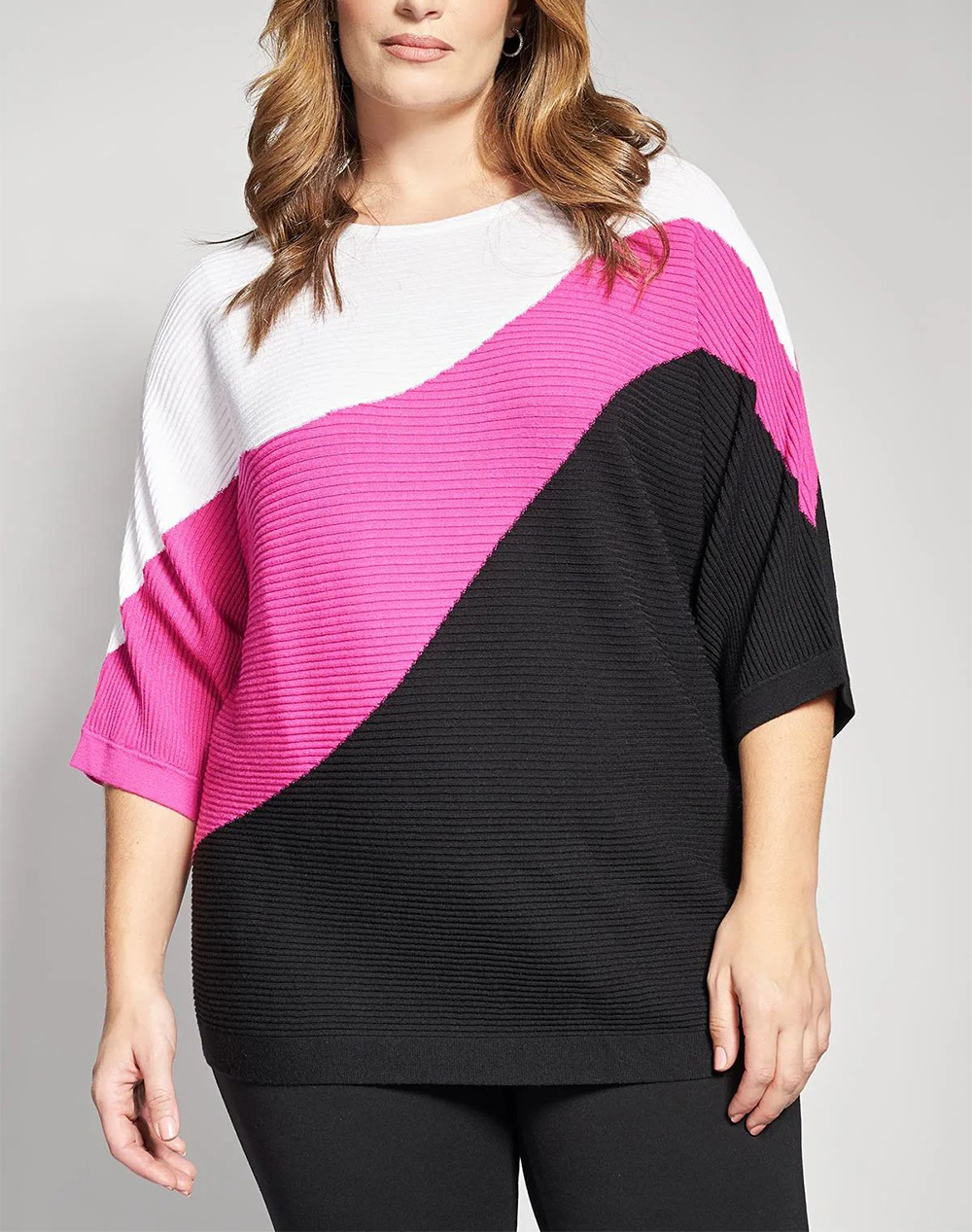 PARABITA Πλεκτή μπλούζα με διαγώνια χρωματική αντίθεση 012610109894-002 Multi