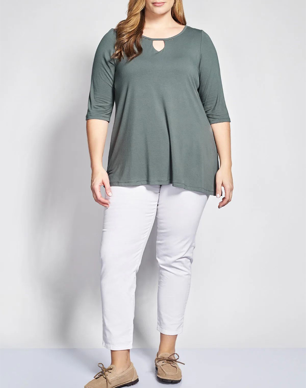 Parabita Mπλούζα Ζέρσευ με Άνοιγμα Keyhole 012610100225-023 Khaki Γυναικεία ρούχα μπλούζες Τ-Shirt Politikos Shop Πολιτικός