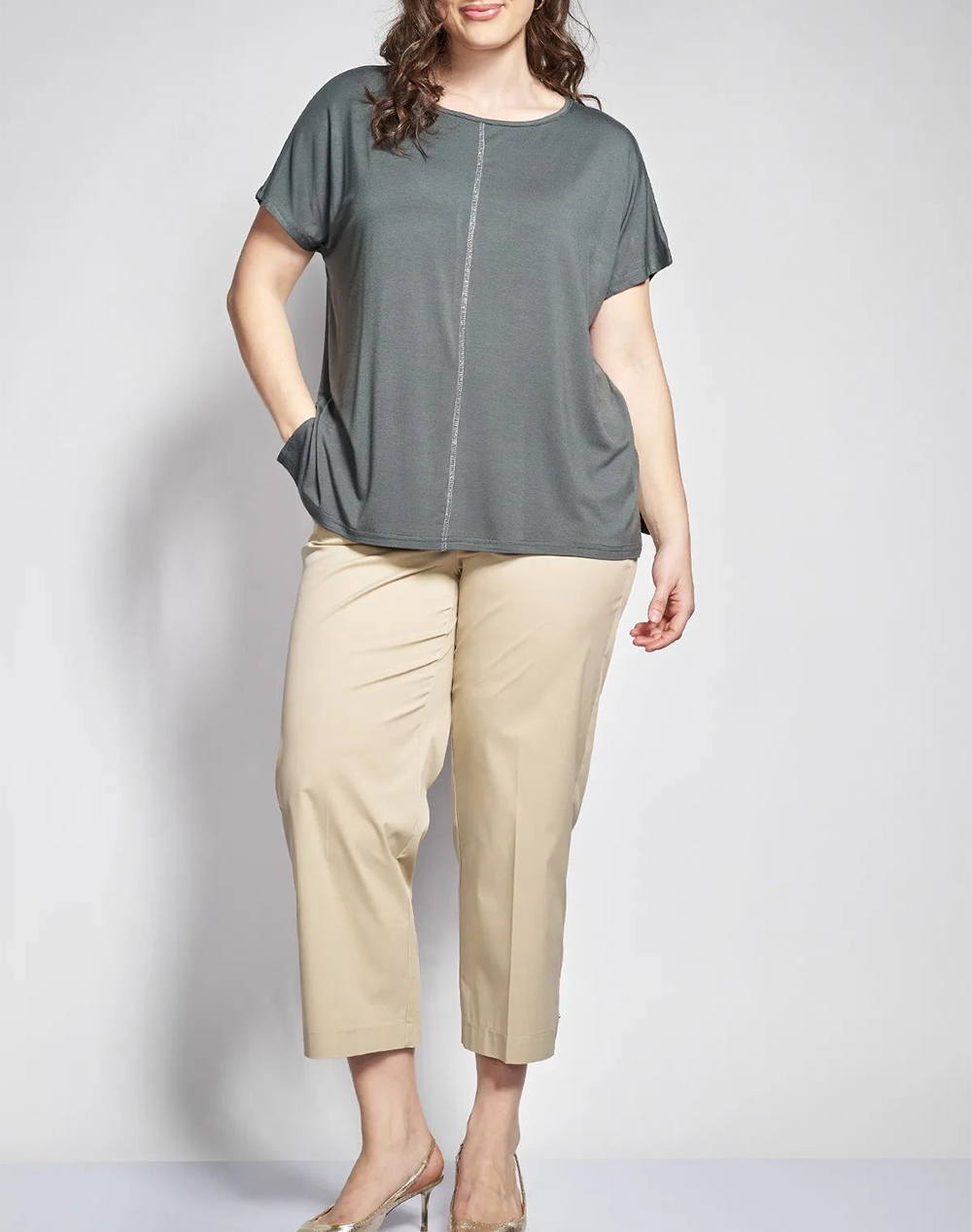 Parabita Μπλούζα από Bamboo με Κεντρική Ραφή 012610100224-023 Khaki Γυναικεία ρούχα μπλούζες Τ-Shirt Politikos Shop Πολιτικός