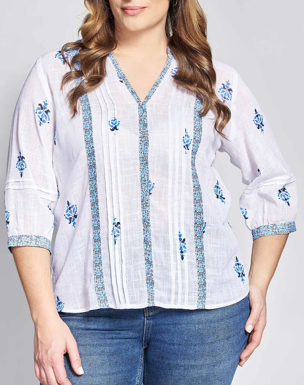 PARABITA Μπλούζα βαμβακερή boho φλοράλ 012610109807-001 White