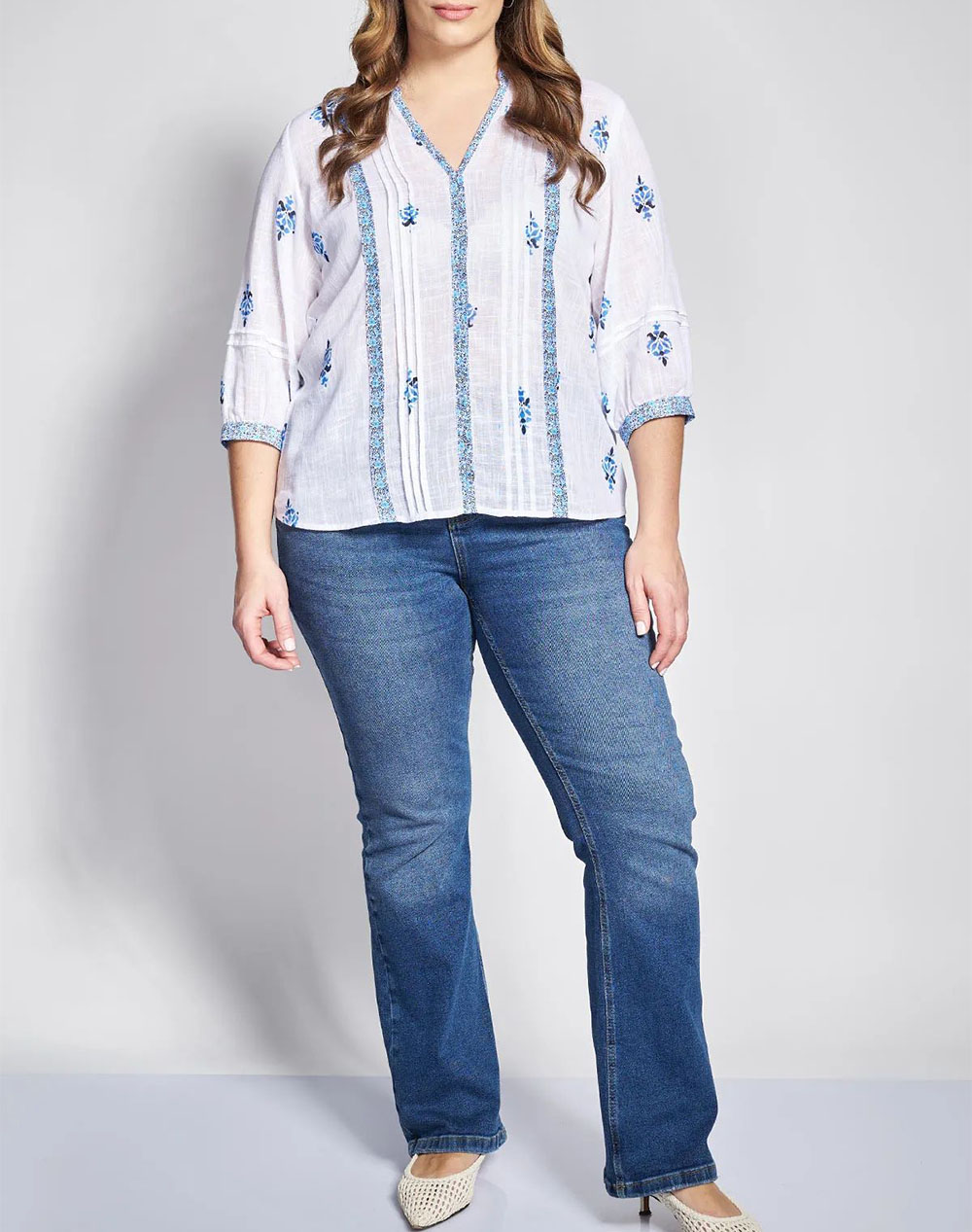 Parabita Μπλούζα Βαμβακερή Boho Φλοράλ 012610109807-001 White Γυναικεία ρούχα μπλούζες Τοπ Κορμακια Politikos Shop Πολιτικός