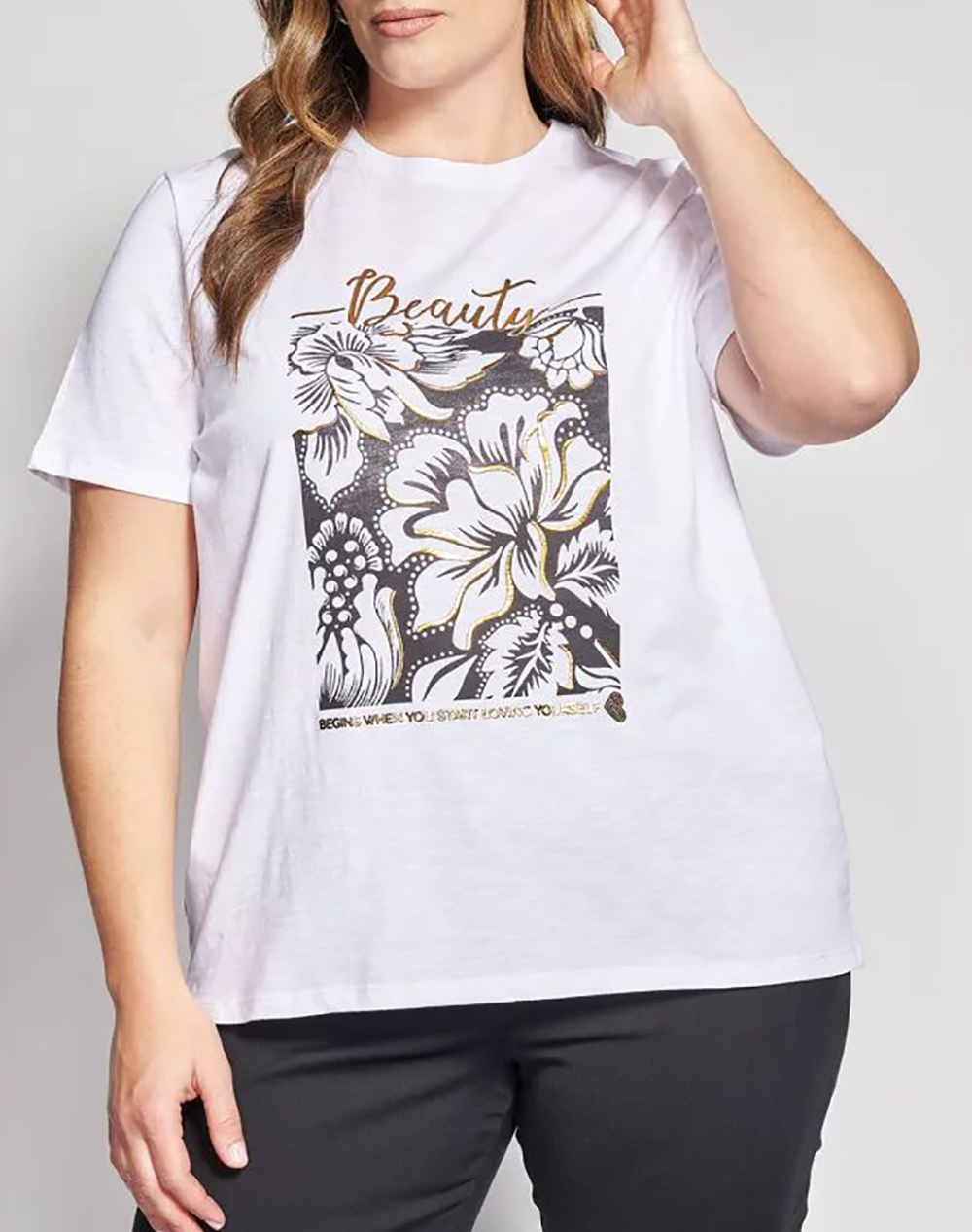 PARABITA PARABITA Βαμβακερό T-shirt με Φλοράλ Στάμπα 012610100477-001 White