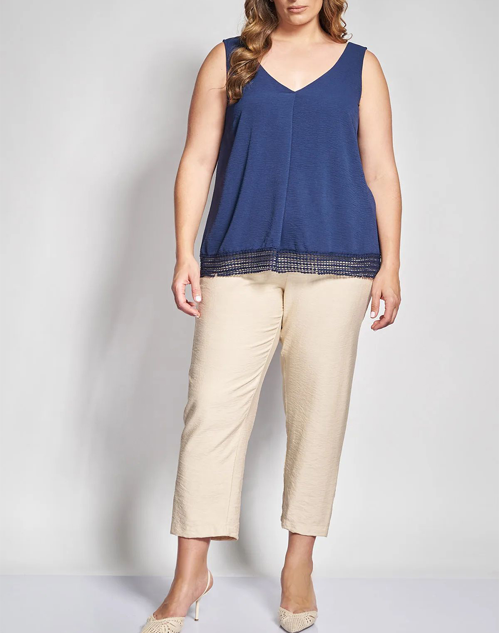 Parabita Μπλούζα Αμάνικη Washed με Δαντέλα 012610100279-003 Blue Γυναικεία ρούχα μπλούζες Τοπ Κορμακια Politikos Shop Πολιτικός