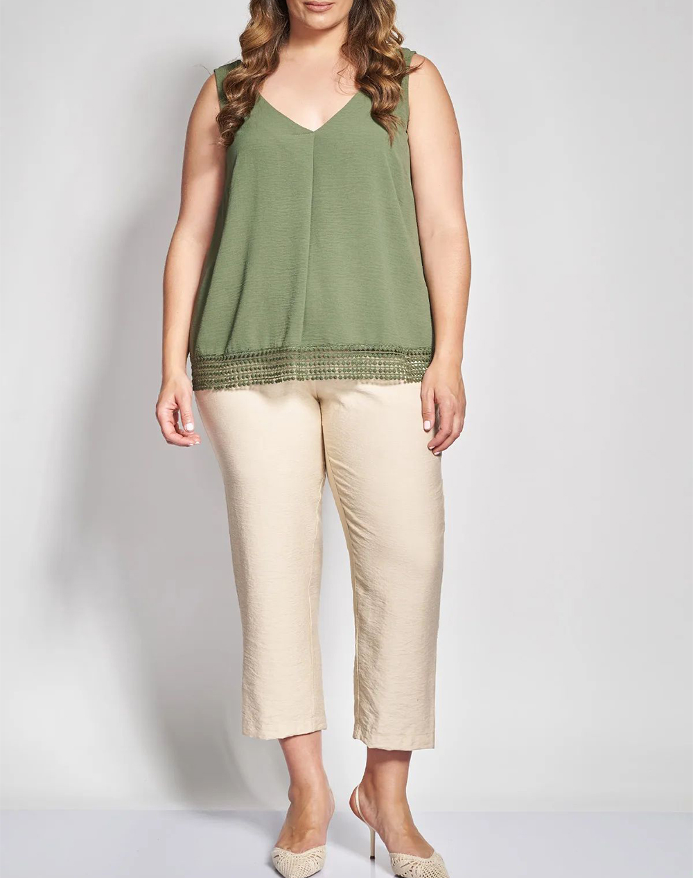 Parabita Μπλούζα Αμάνικη Washed με Δαντέλα 012610100279-023 Khaki Γυναικεία ρούχα μπλούζες Τοπ Κορμακια Politikos Shop Πολιτικός