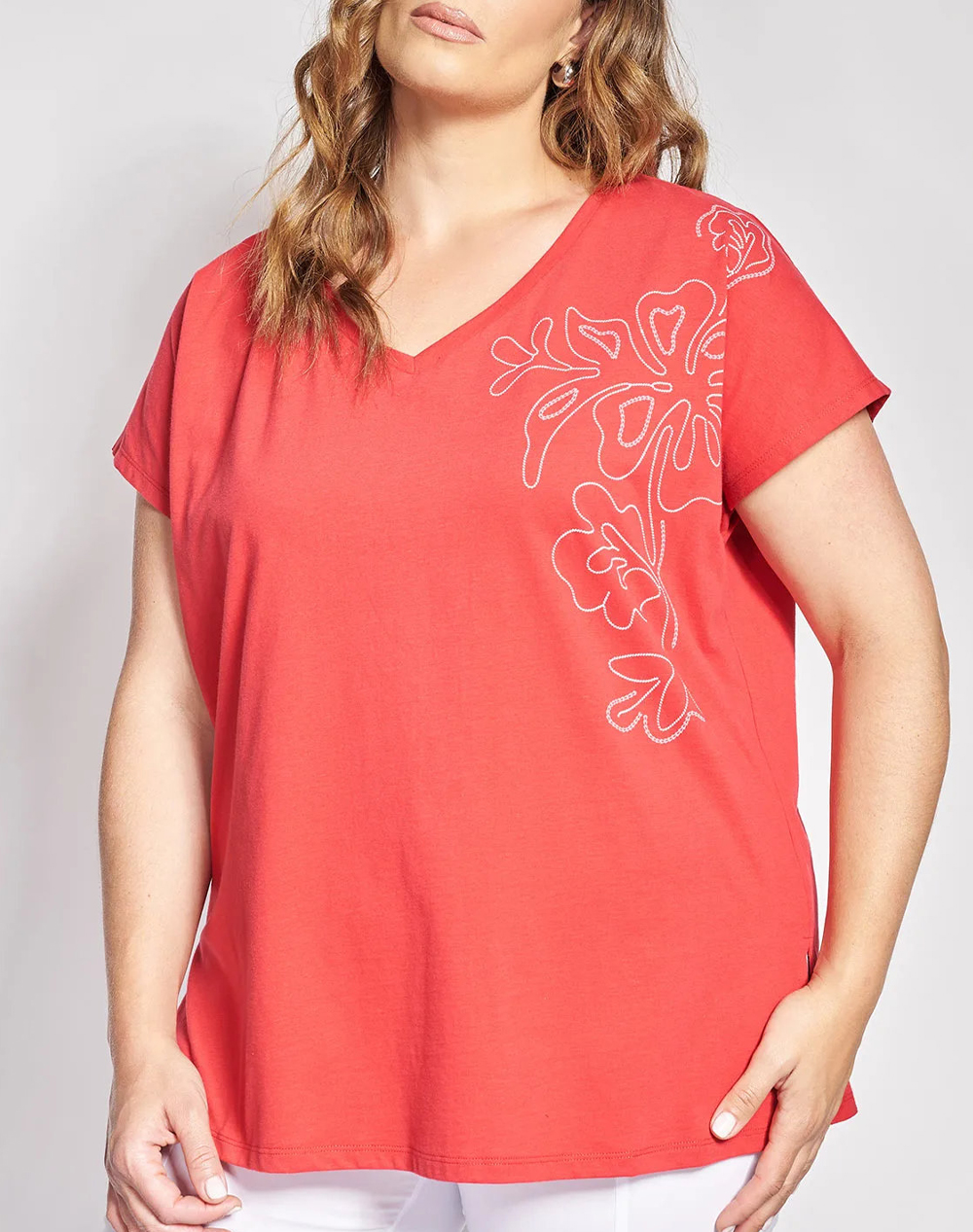 PARABITA PARABITA T-Shirt με στάμπα γραμμικό σχέδιο στον ώμο 012610100648-004 Red