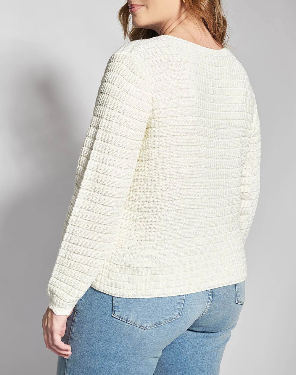 PARABITA Πλεκτή ζακέτα με χρυσά κουμπιά και στρογγυλή λαιμόκοψη 012610709684-009 Ecru φωτογραφία