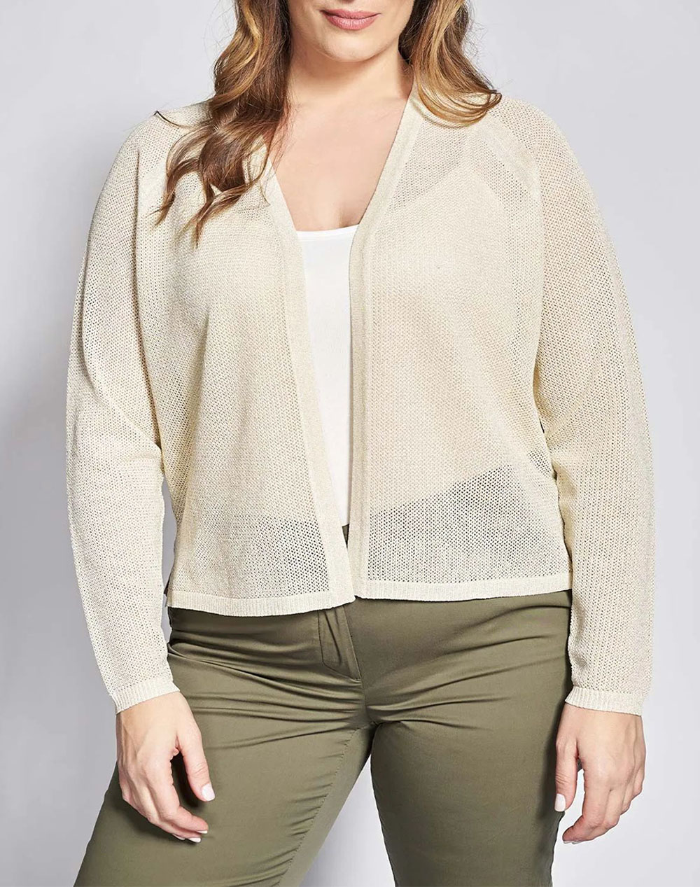 PARABITA Πλεκτό μπολερό λούρεξ χωρίς κούμπωμα 012610709645-007 Biege