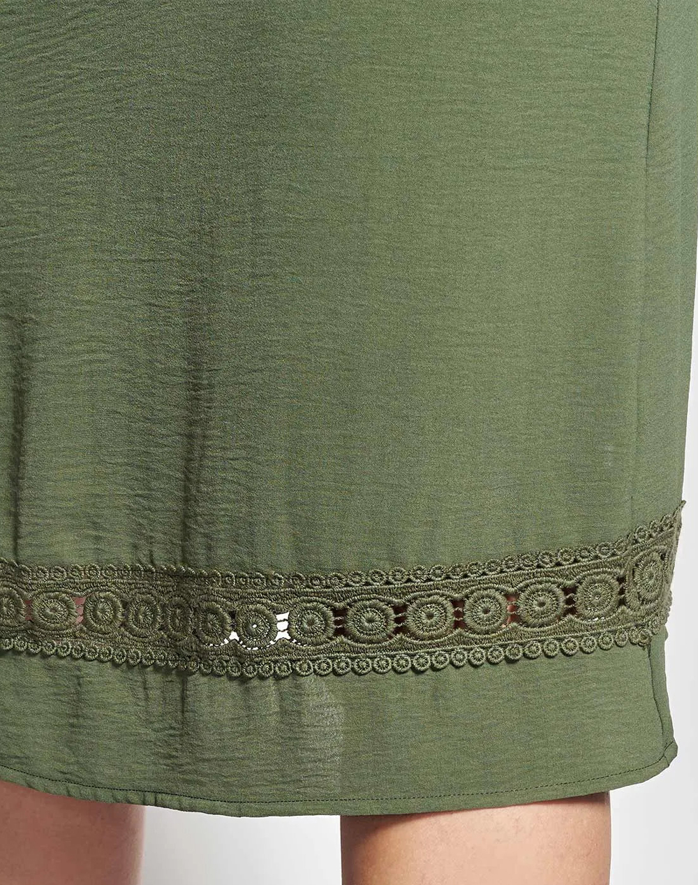 Parabita Φόρεμα Washed με Κέντημα Και Βολάν 012610600277-023 Khaki Γυναικεία ρούχα φορέματα Politikos Shop Πολιτικός