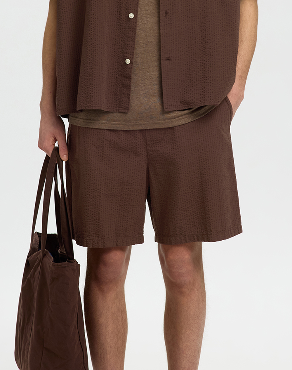SELECTED SLHREGSTUART SEERSUCKER SHORTS 16101369-Bracken Brown