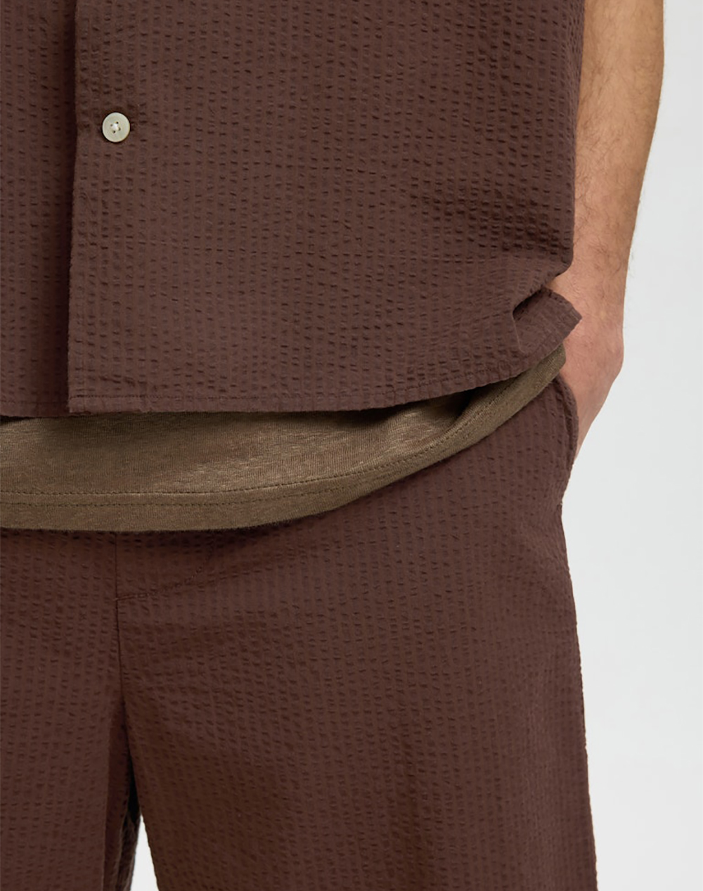 Selected Slhregstuart Seersucker Shorts 16101369-Bracken Brown ανδρικά ρούχα Σορτς Βερμουδες Chinos Politikos Shop Πολιτικός