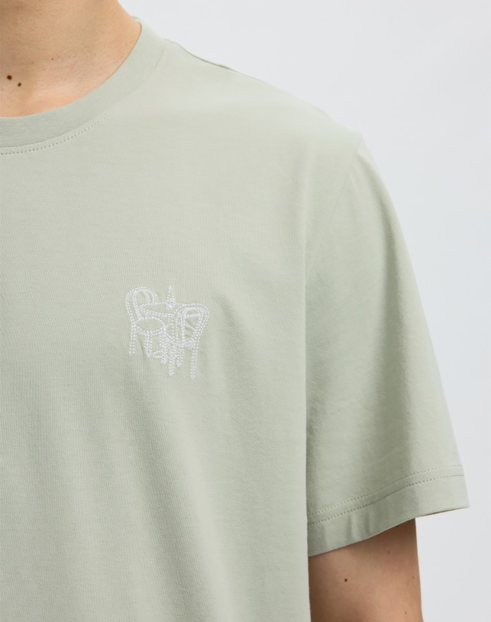 Selected Slhaspen Emb Ss O-Neck Tee 16097670-Aqua Graytable Aqua ανδρικά ρούχα μπλούζες T-Shirt Politikos Shop Πολιτικός