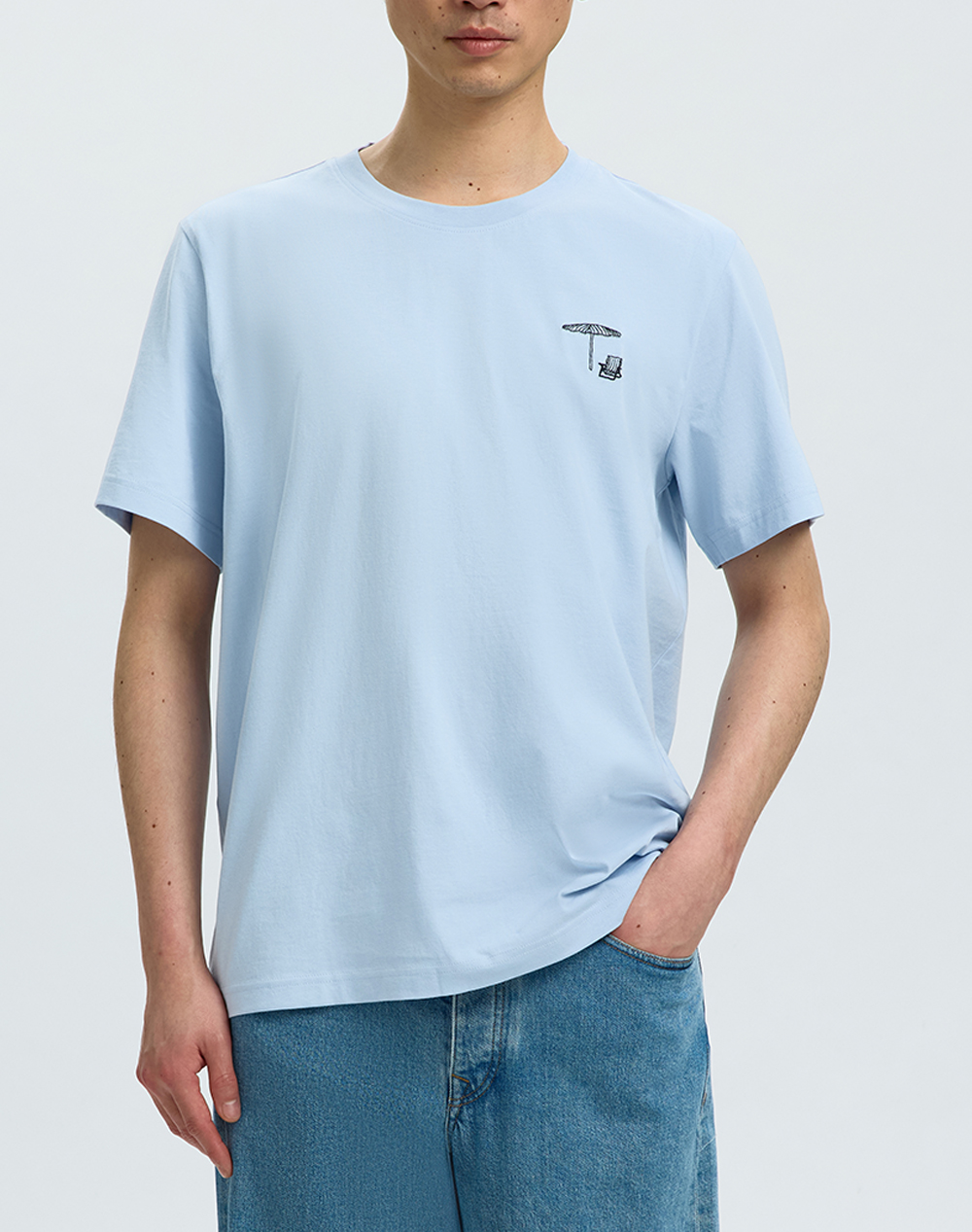 SELECTED SLHASPEN EMB SS O-NECK TEE 16097670-Cashmere BlueSunshade LightBlue