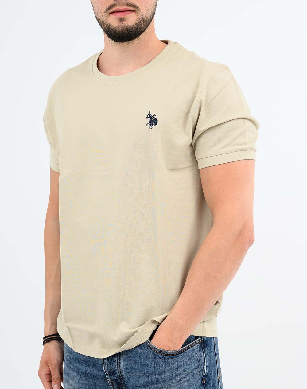 U.S. Polo Assn. Ανδρικό T-Shirt Κοντομάνικο Μπεζ Βαμβακερό Ύφασμα
