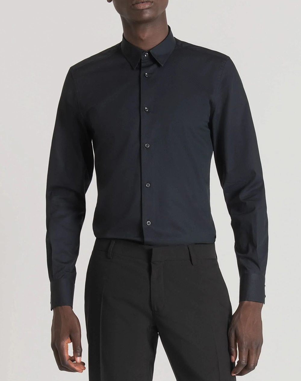 Antony Morato Mmsl00628Fa440052 Min Of 6 Shirt Napoli Slim Fit In Soft Touch Jacquard Cotton Πουκαμισο Ανδρικό Sl00628Fa440052-9000 Black ανδρικά 
