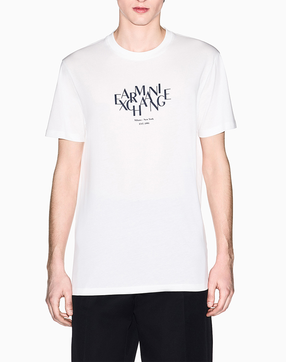 Armani Exchange Ανδρικό T-Shirt Κοντομάνικο Υπολευκό Βαμβάκι Ζέρσεϊ