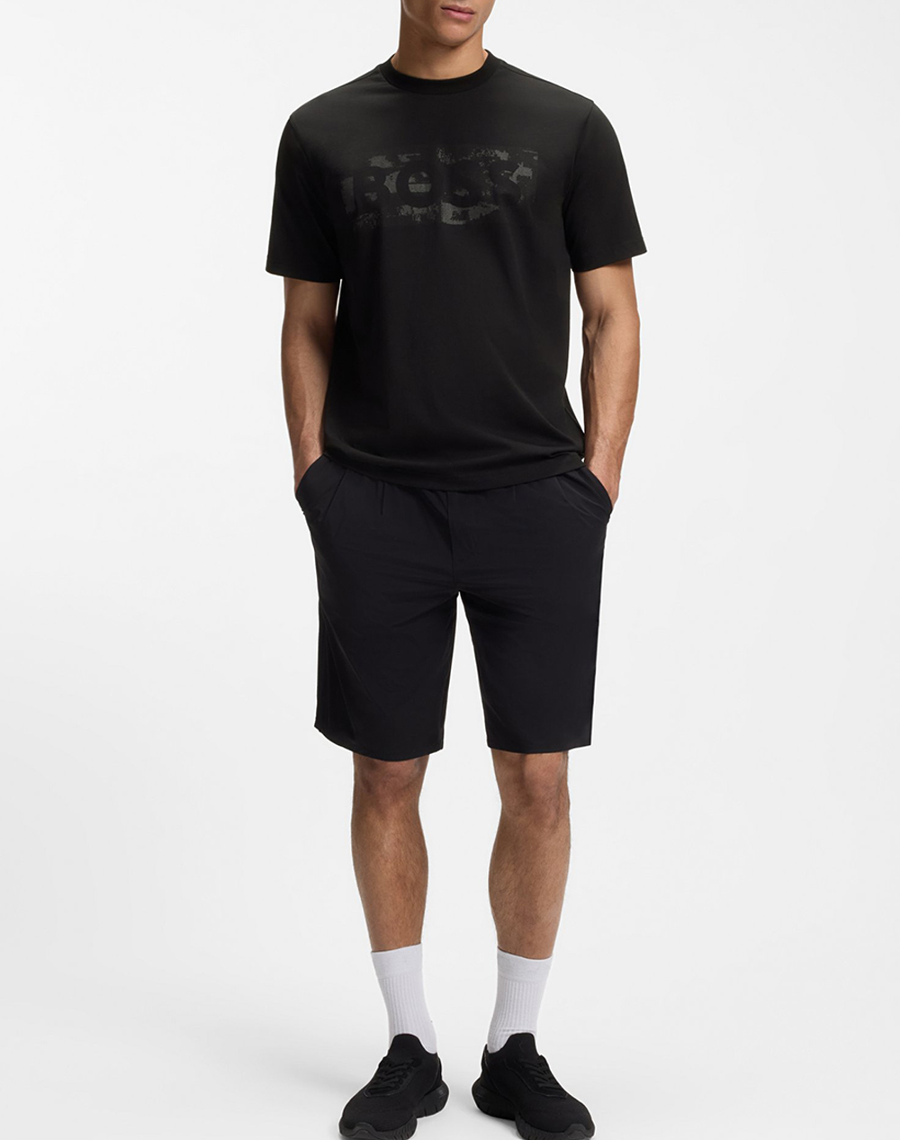 Boss Ts Globe Logopattern 10278673 01 50559363-001 Black ανδρικά ρούχα μπλούζες T-Shirt Politikos Shop Πολιτικός