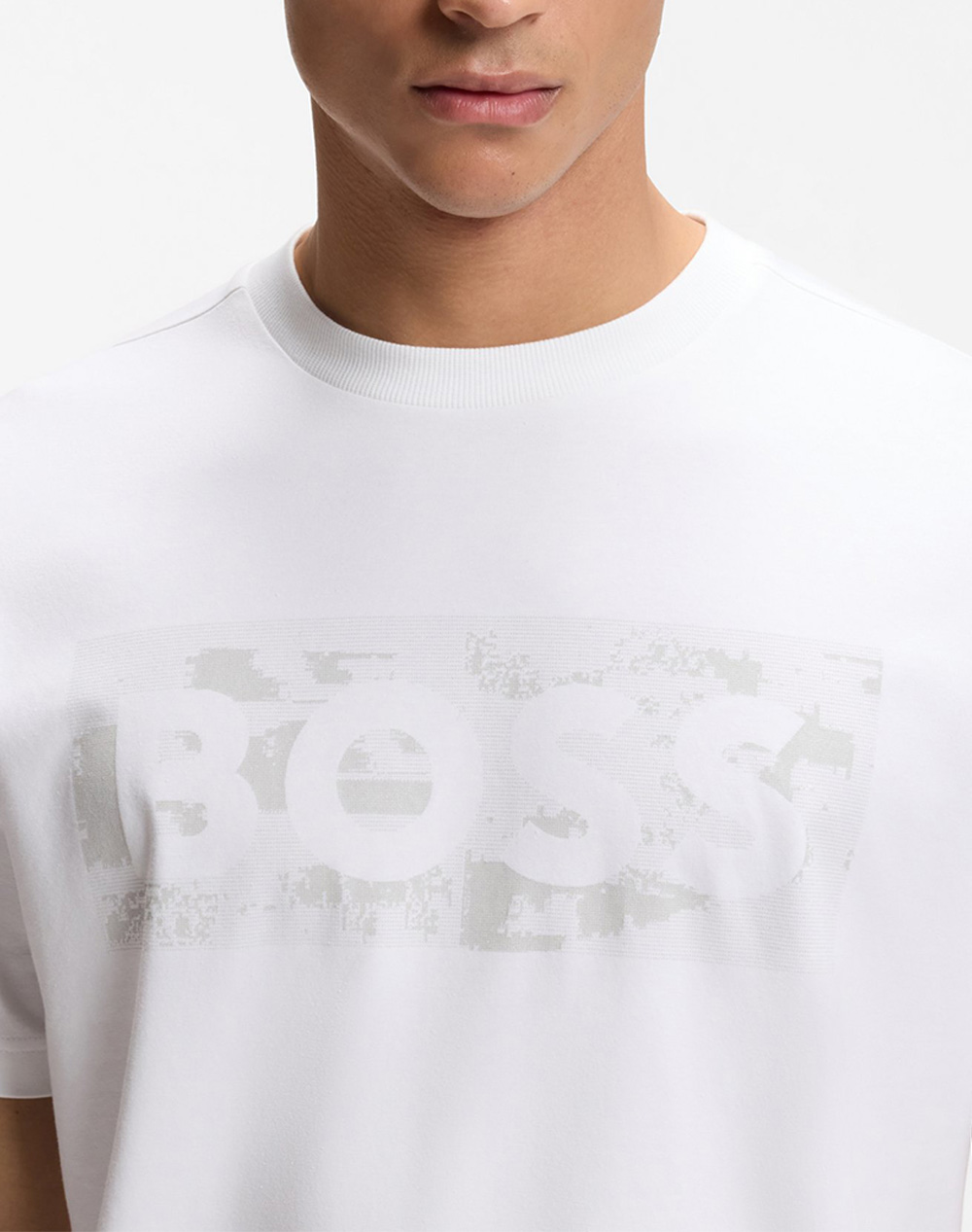 Boss Ts Globe Logopattern 10278673 01 50559363-100 White ανδρικά ρούχα μπλούζες T-Shirt Politikos Shop Πολιτικός