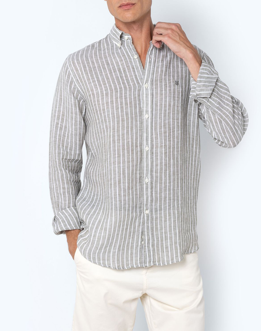 THE BOSTONIANS ΠΟΥΚΑΜΙΣΟ ACORN ΛΙΝΟ REGULAR FIT Stripe LINEN Button-down Regular Fit 3AAS4726-OLIVE Mixed