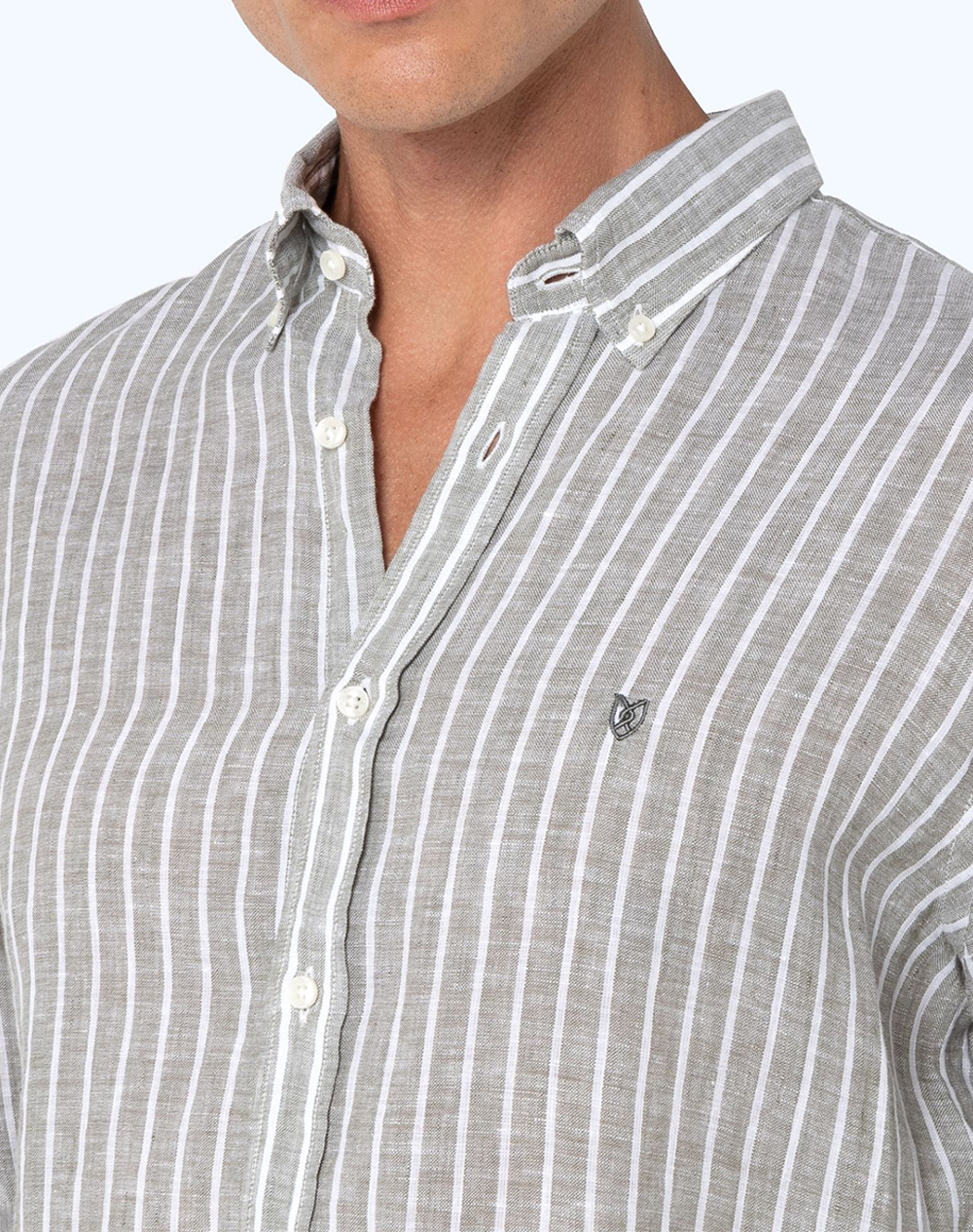The Bostonians Πουκαμισο Acorn Λινο Regular Fit Stripe Linen Button-Down 3Aas4726-Olive Mixed ανδρικά ρούχα πουκάμισα Politikos Shop Πολιτικός
