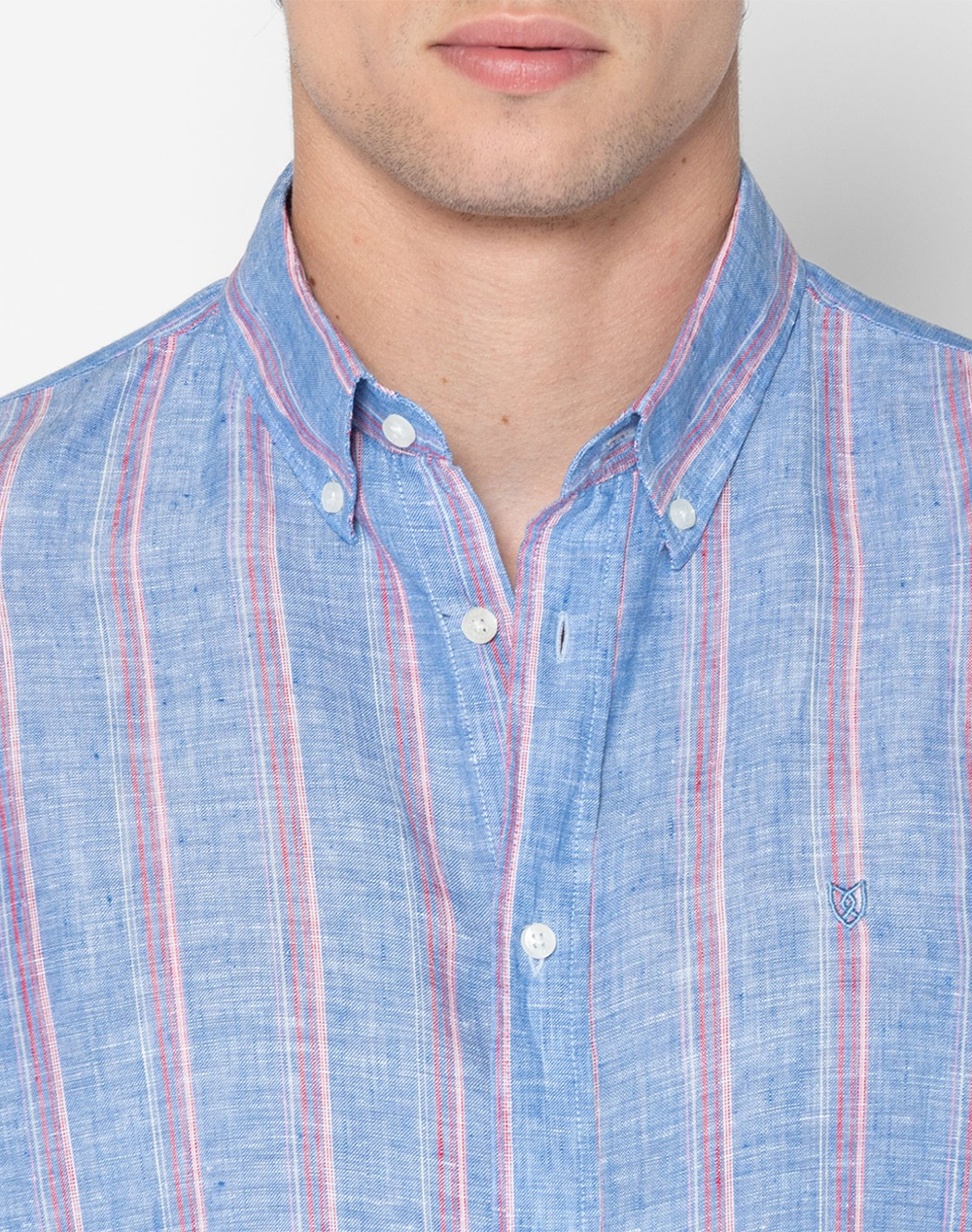 The Bostonians Πουκαμισο Acorn Λινο Regular Fit Button-Down 3Aas4920-Indigo Indigo ανδρικά ρούχα πουκάμισα Politikos Shop Πολιτικός