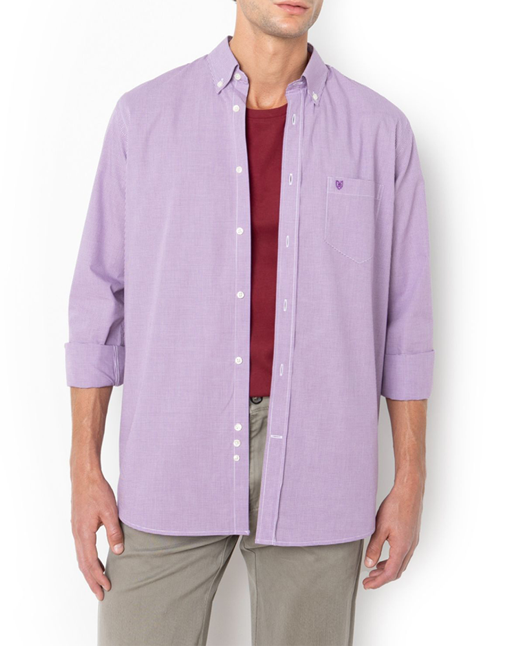 THE BOSTONIANS ΠΟΥΚΑΜΙΣΟ CHESTER ΠΟΠΛΙΝΑ REGULAR FIT MiniCheck POPLIN Button-down Regular Fit 3AAC7021-PURPLE Purple