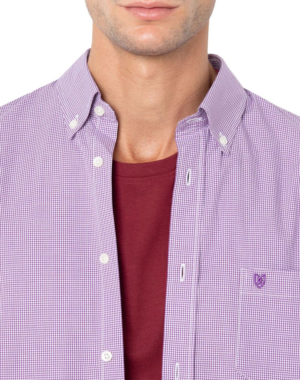 The Bostonians Πουκαμισο Chester Ποπλινα Regular Fit Minicheck Poplin Button-Down 3Aac7021-Purple Purple ανδρικά ρούχα πουκάμισα Politikos Shop 