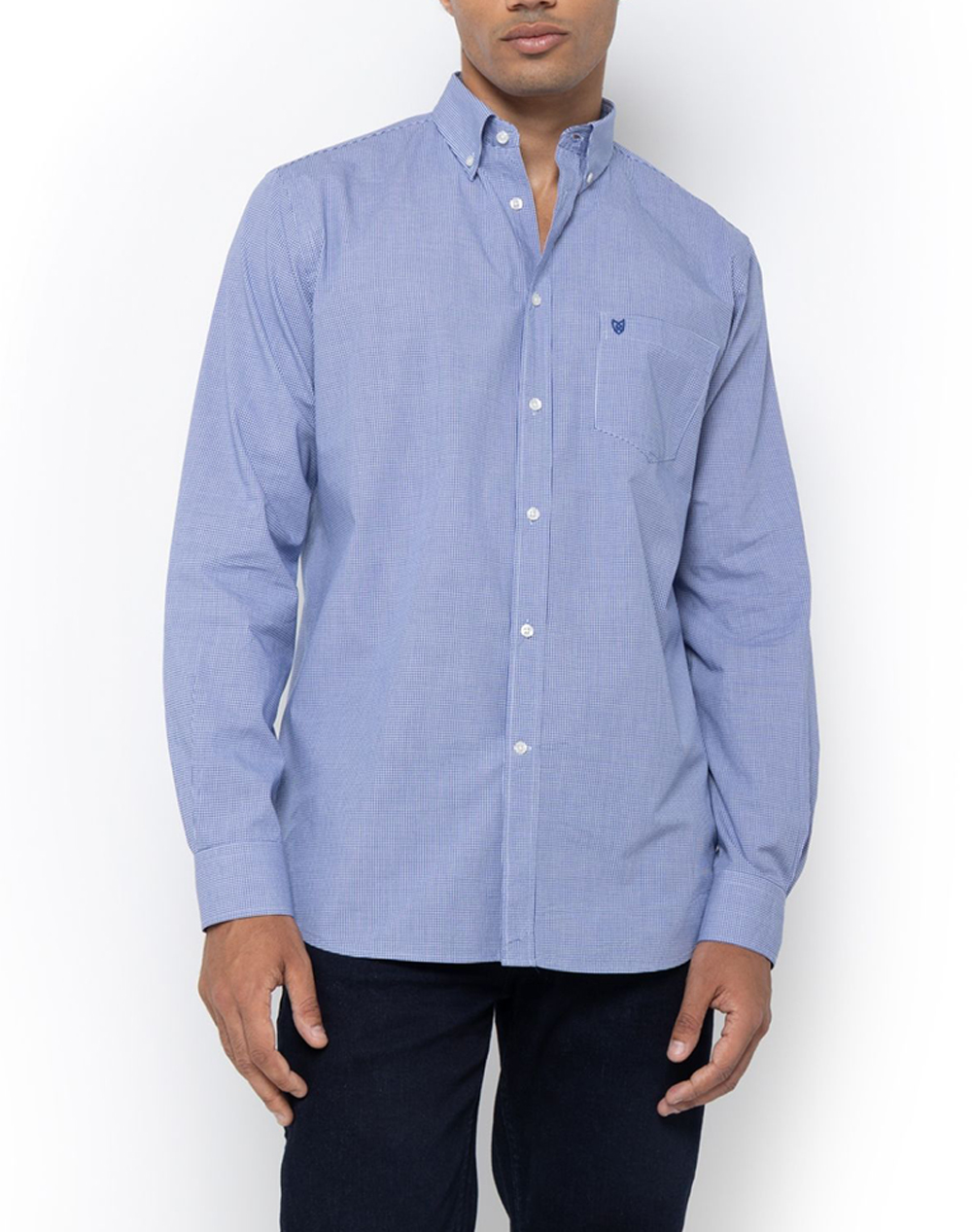 THE BOSTONIANS ΠΟΥΚΑΜΙΣΟ CHESTER ΠΟΠΛΙΝΑ REGULAR FIT MiniCheck POPLIN Button-down Regular Fit 3AAC7021-SAX SkyBlue