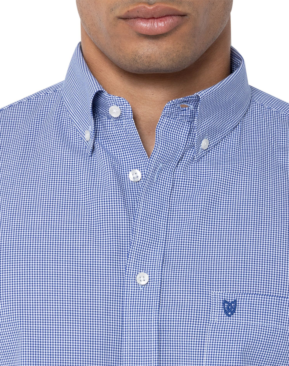 The Bostonians Πουκαμισο Chester Ποπλινα Regular Fit Minicheck Poplin Button-Down 3Aac7021-Sax Skyblue ανδρικά ρούχα πουκάμισα Politikos Shop 