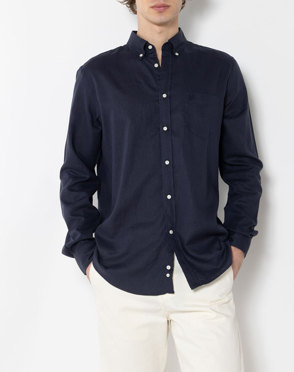 THE BOSTONIANS ΠΟΥΚΑΜΙΣΟ ΛΙΝΟ REGULAR FIT Plain LINEN Button-down Regular Fit 3AAP2412-NAVY DarkBlue
