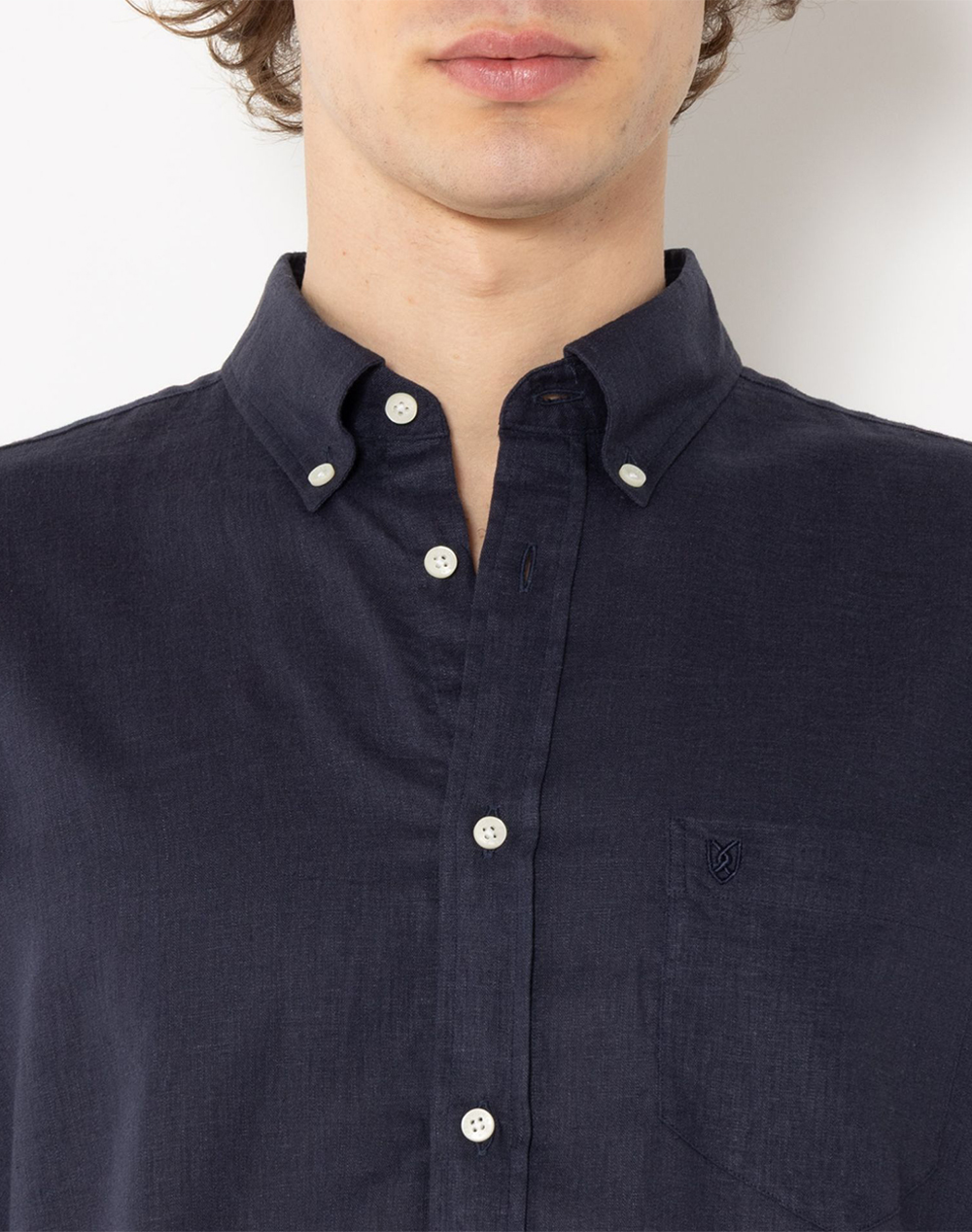 The Bostonians Πουκαμισο Λινο Regular Fit Plain Linen Button-Down 3Aap2412-Navy Darkblue ανδρικά ρούχα πουκάμισα Politikos Shop Πολιτικός