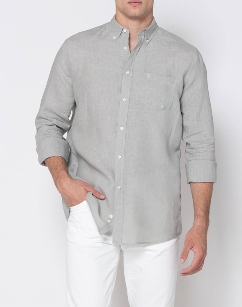 THE BOSTONIANS ΠΟΥΚΑΜΙΣΟ ΛΙΝΟ REGULAR FIT Plain LINEN Button-down Regular Fit 3AAP2412-LIGHT LightGray