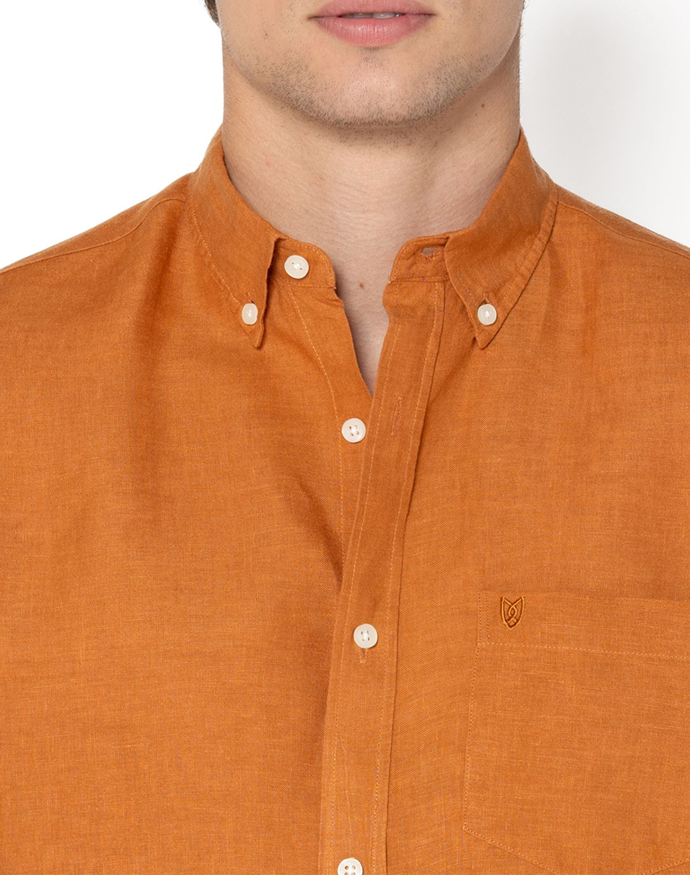 The Bostonians Πουκαμισο Λινο Regular Fit Plain Linen Button-Down 3Aap2412-Bright Orange ανδρικά ρούχα πουκάμισα Politikos Shop Πολιτικός